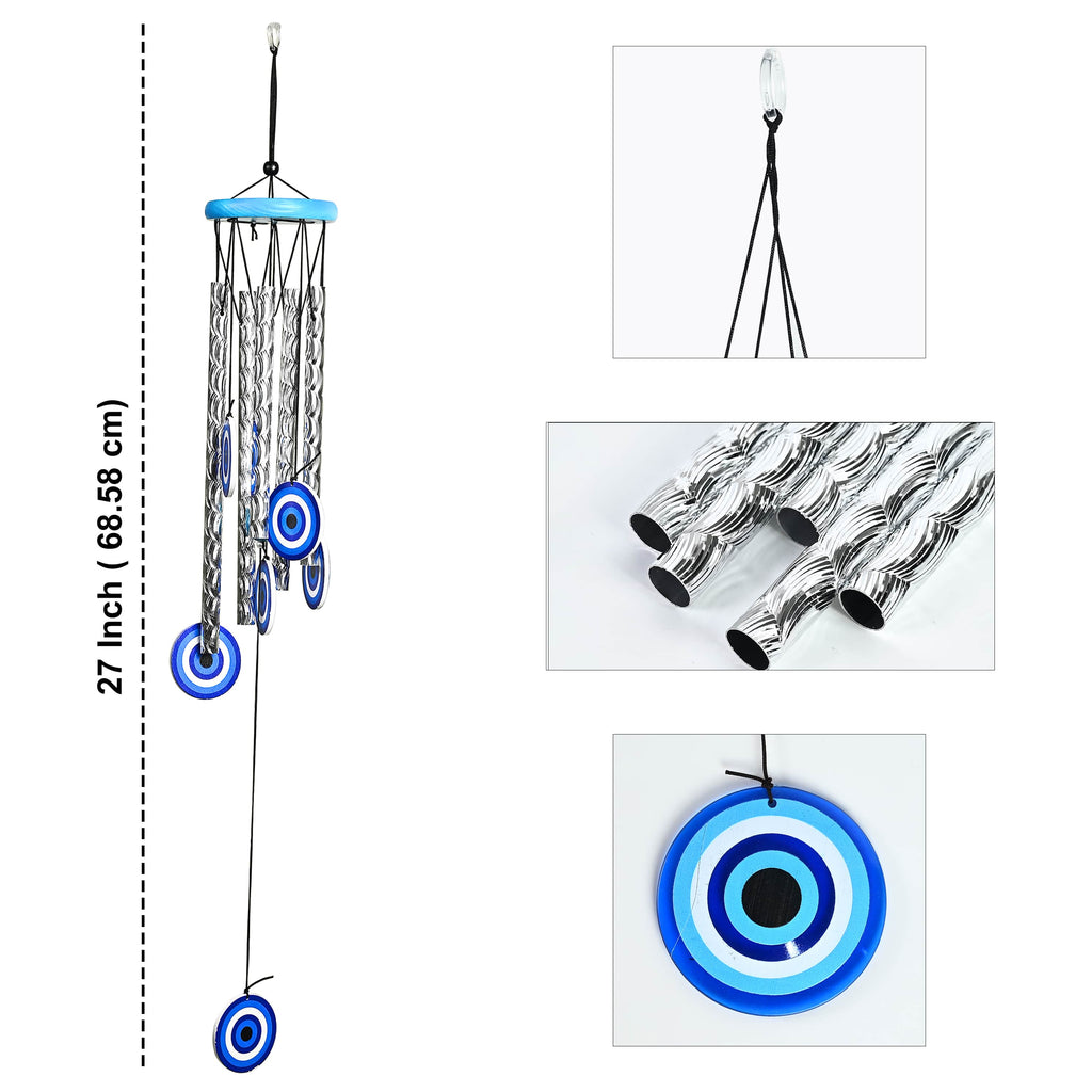 HindCraft Silver Evil Eye Wind Chime for Home & Garden