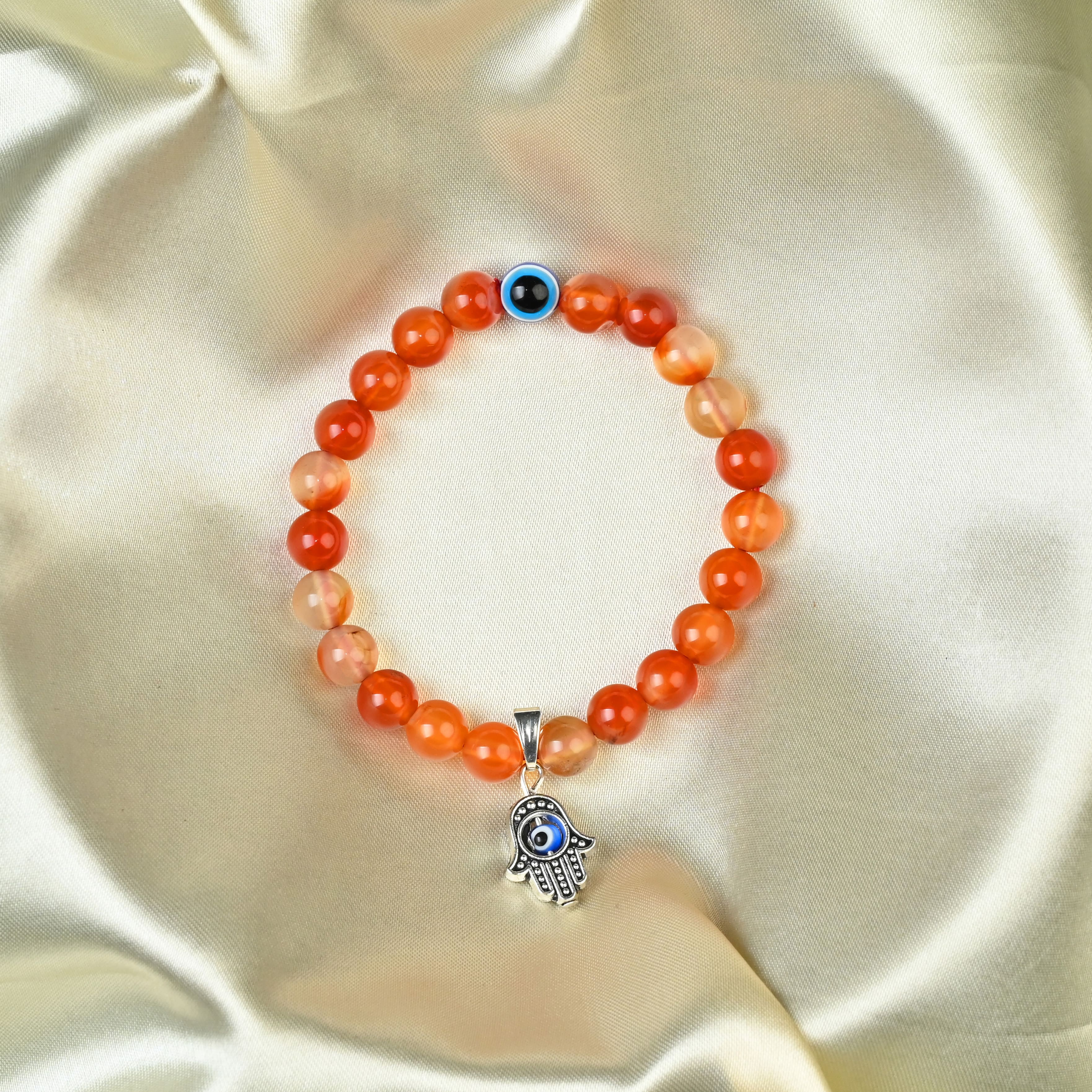 HindCraft Carnelian Evil Eye Bracelet with Hamsa Charm for Energy