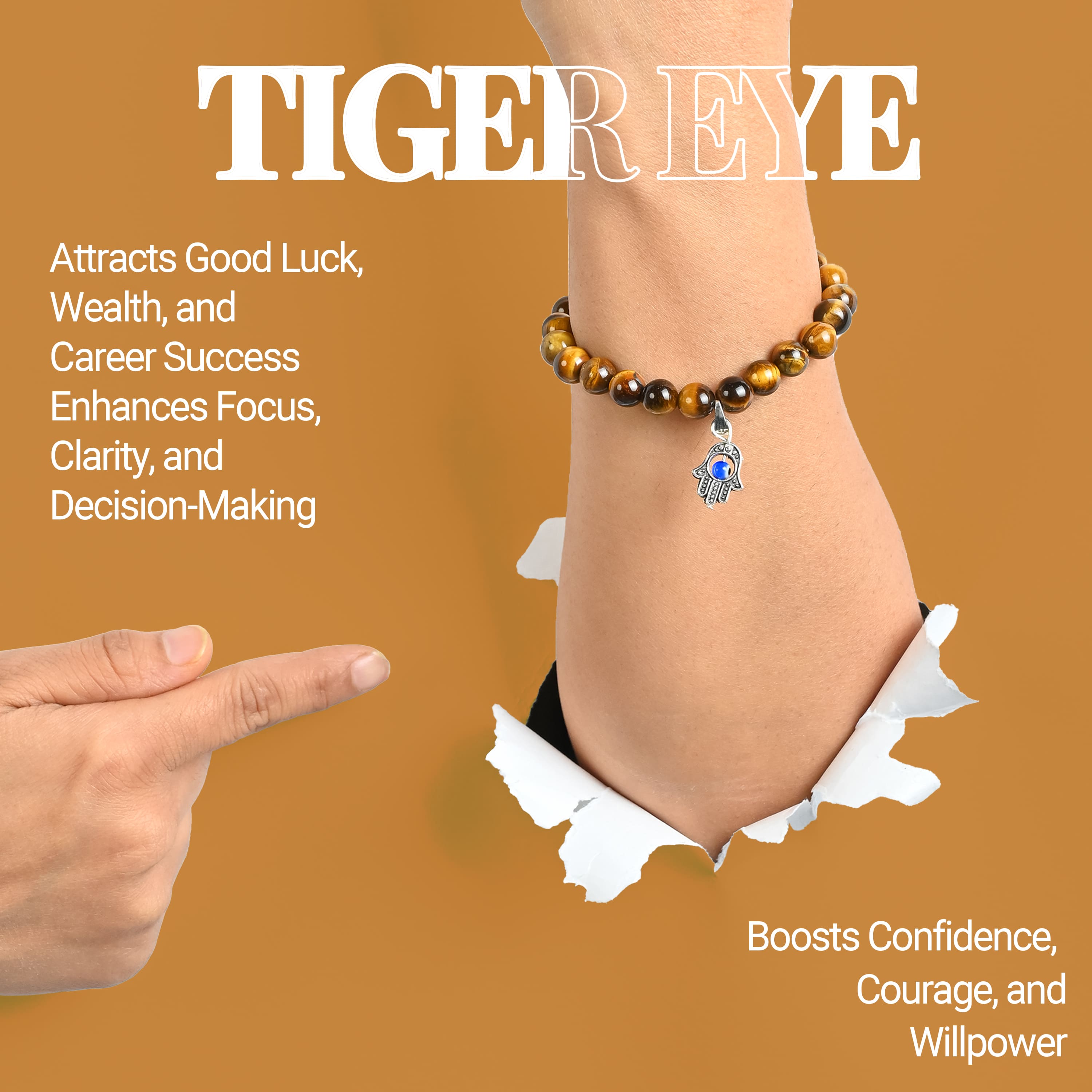 HindCraft Tiger Eye Evil Eye Bracelet with Hamsa Charm for Style