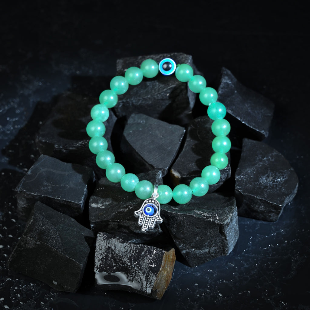HindCraft Green Aventurine Evil Eye Bracelet with Hamsa Charm Gift