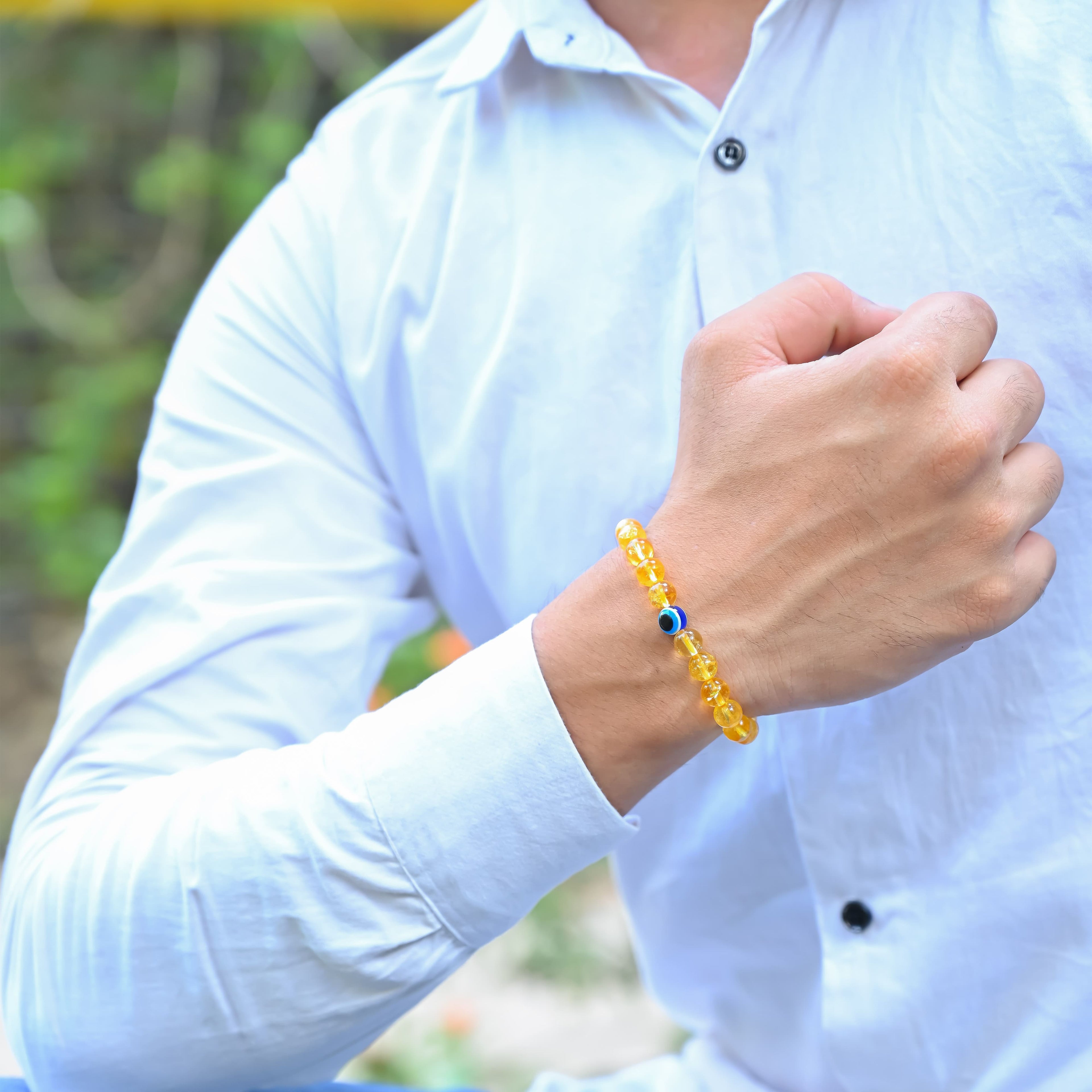 HindCraft Citrine Evil Eye Bracelet with Hamsa Charm for Prosperity