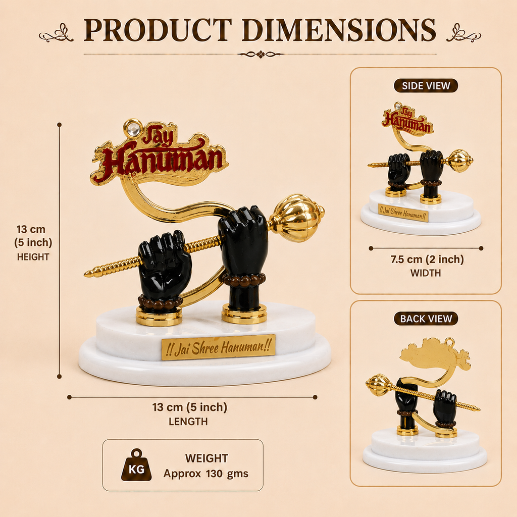 HindCraft Jai Hanuman Mace Showpiece | Hanuman Ji Spiritual Idol for Car Dashboard, Home Temple & Office Decor