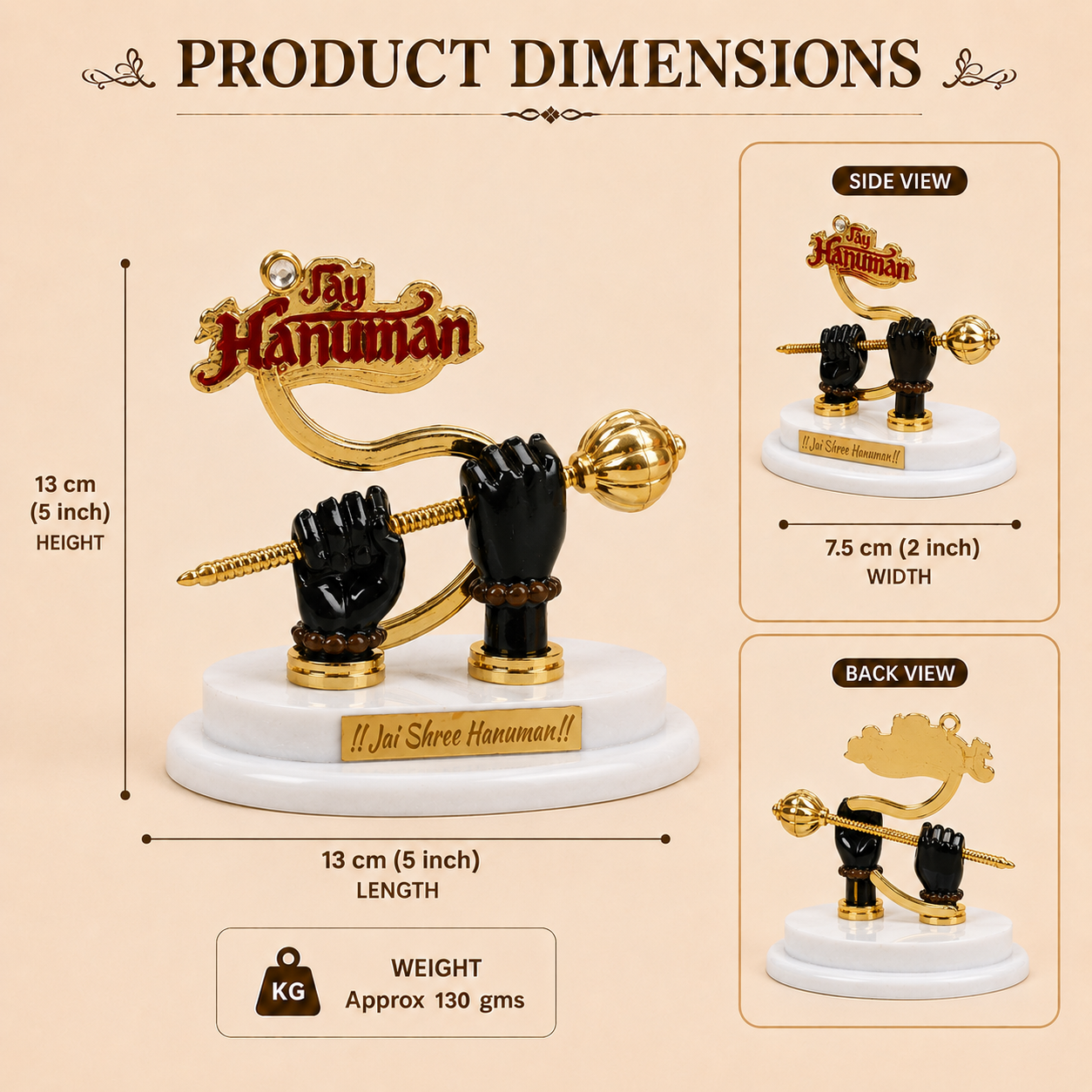 HindCraft Jai Hanuman Mace Showpiece | Hanuman Ji Spiritual Idol for Car Dashboard, Home Temple & Office Decor
