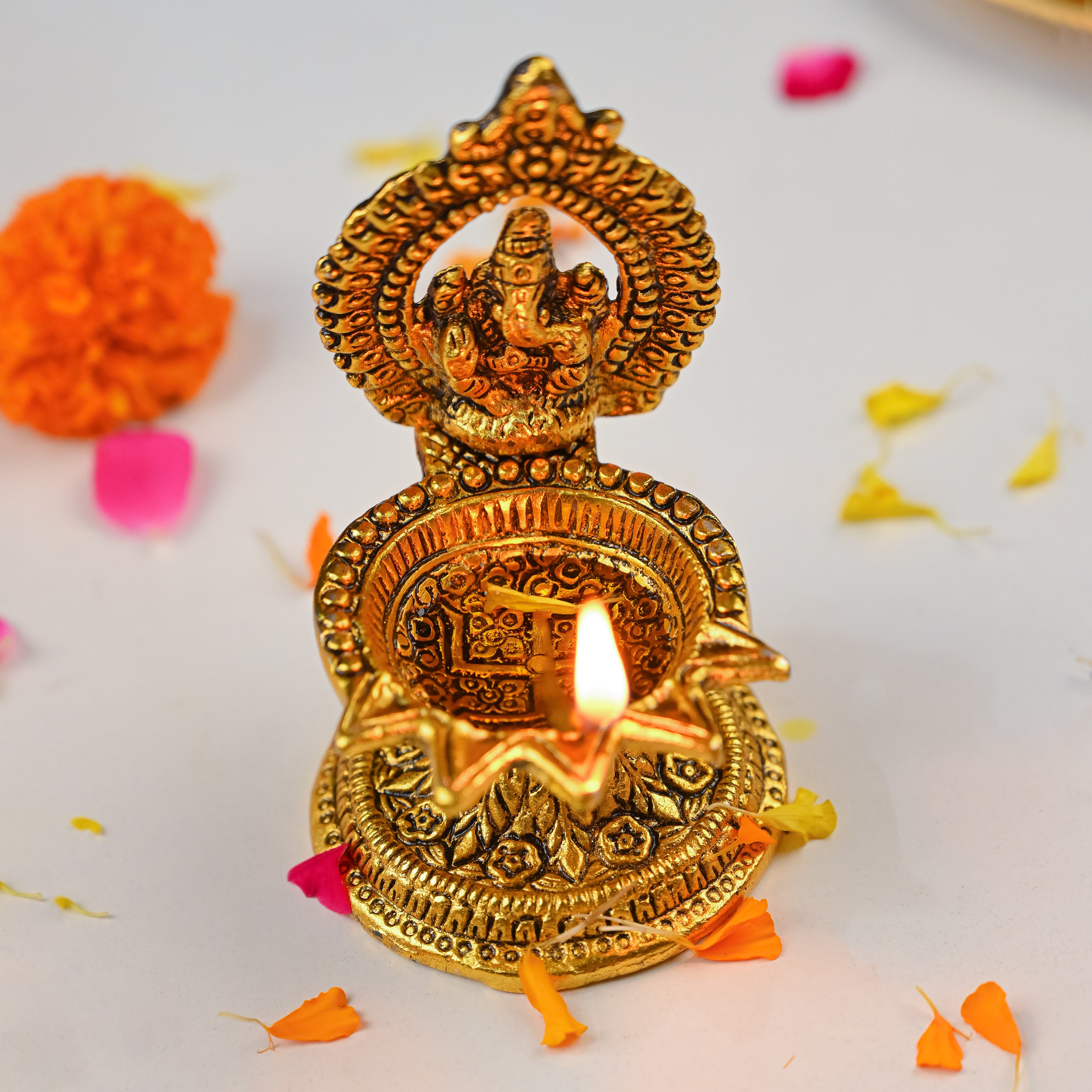 HindCraft Brass Lord Ganesha Diya Oil Lamp for Puja, Mandir & Diwali Décor