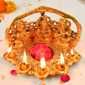 HindCraft Metal Laxmi Ganesh Saraswati Idol with 5 Diyas for Puja & Home Décor