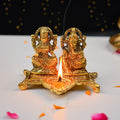 HindCraft Metal Laxmi Ganesh Idol with Diya for Puja, Mandir & Home Décor