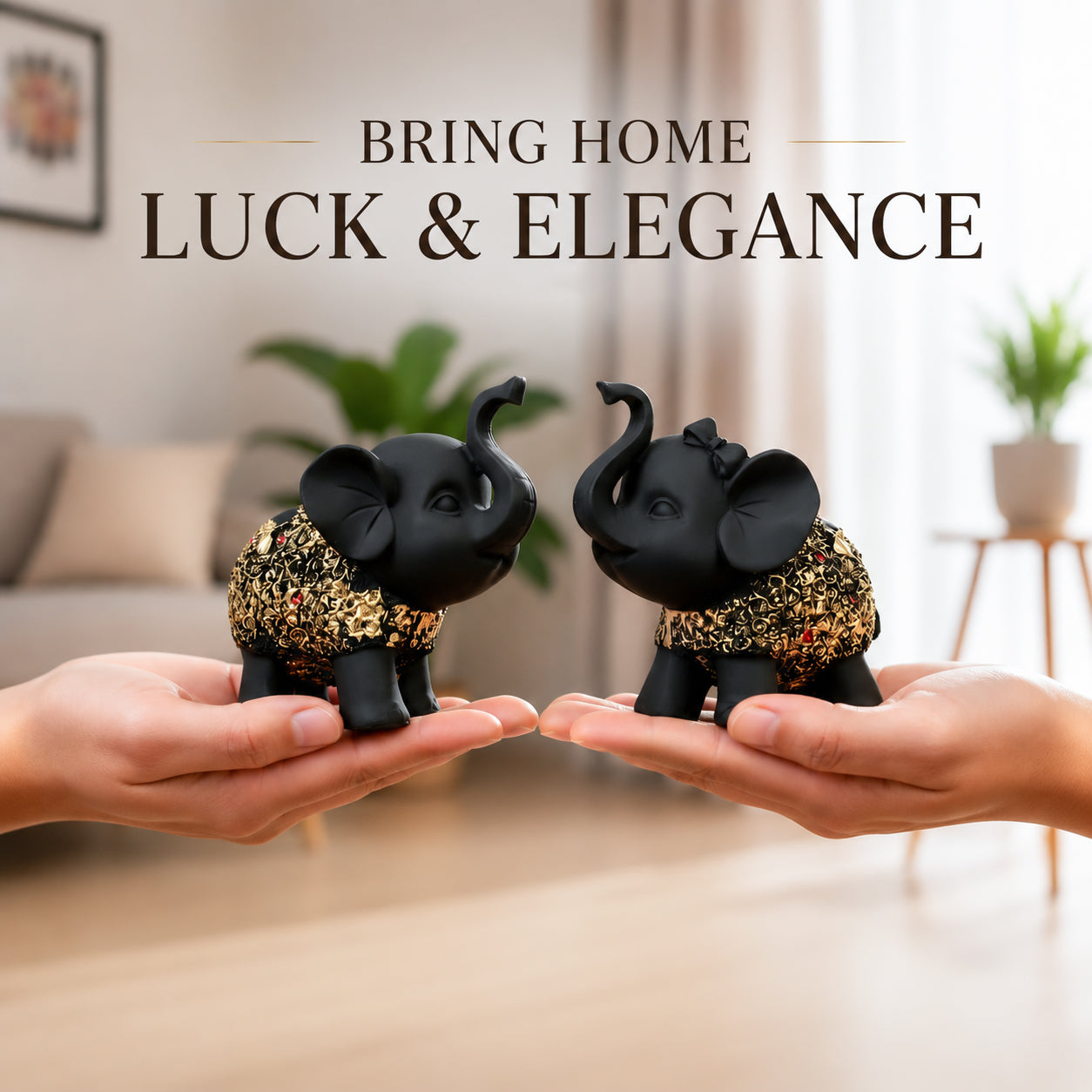 HindCraft Black Elephant Showpiece Set of 2 | Decorative Elephant Figurines for Home, Office & Living Room Decor