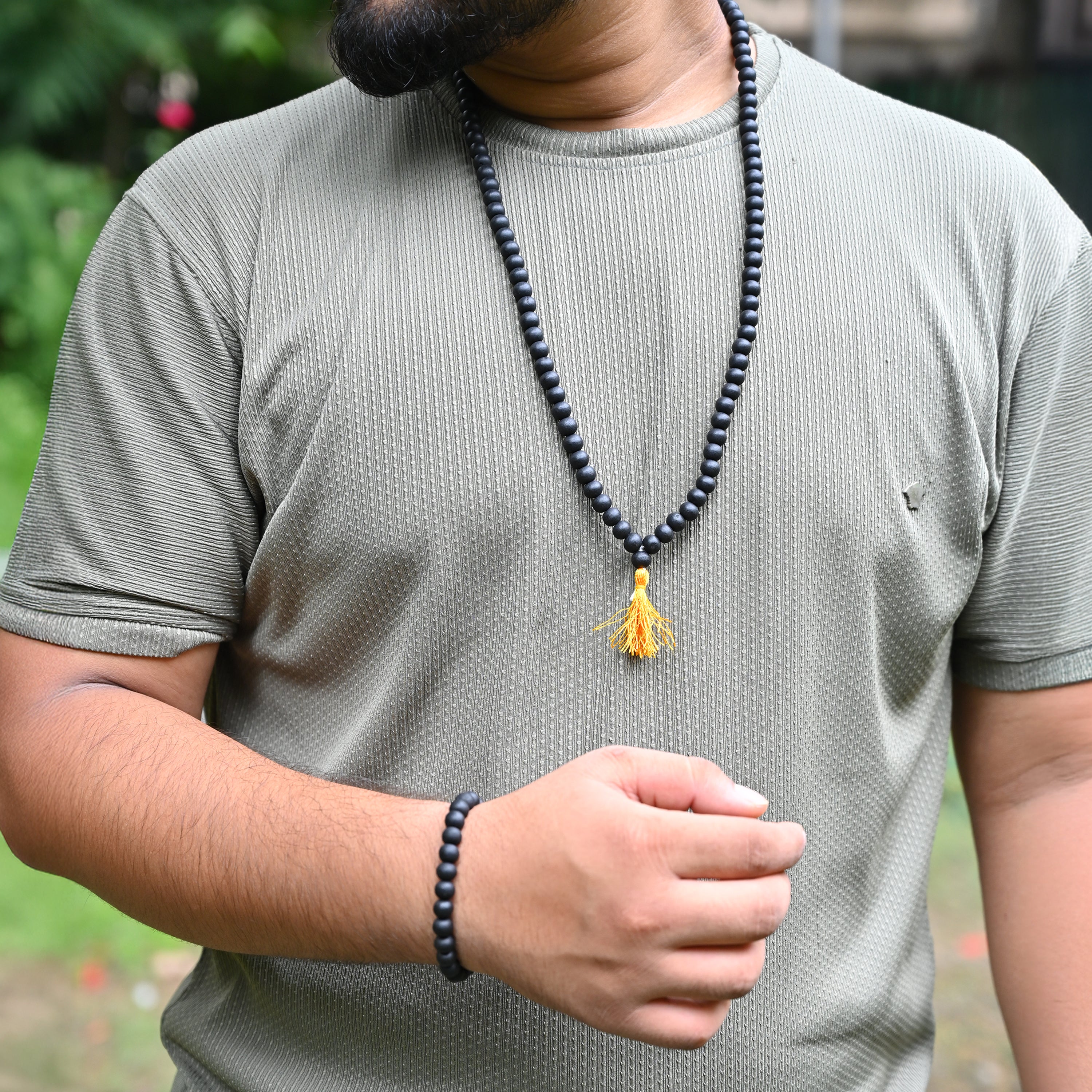 HindCraft Natural Karungali Ebony Wood Mala & Bracelet Set with  Certificate