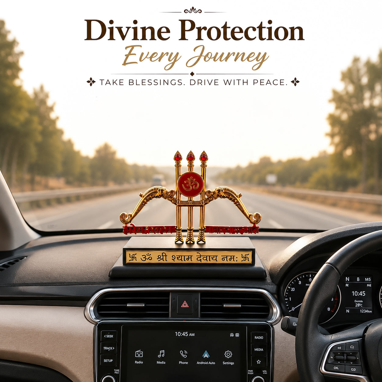 HindCraft Khatu Shyam Dhanush Baan Showpiece with Om Symbol for Car Dashboard, Home Temple & Office Desk Décor