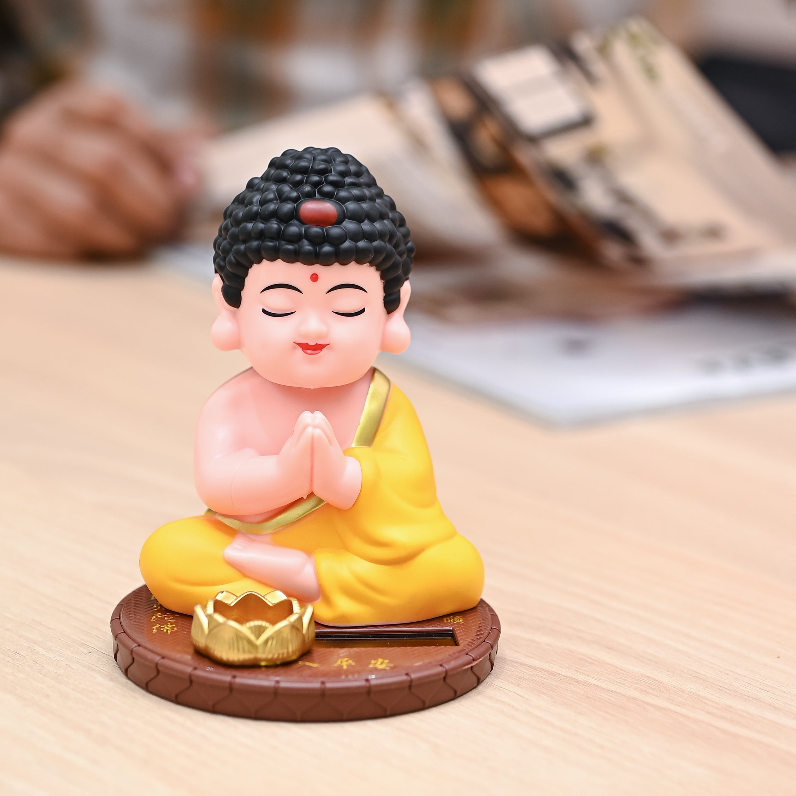 HindCraft Praying Baby Buddha Monk Showpiece with Lotus Bowl for Home, Office & Meditation Décor