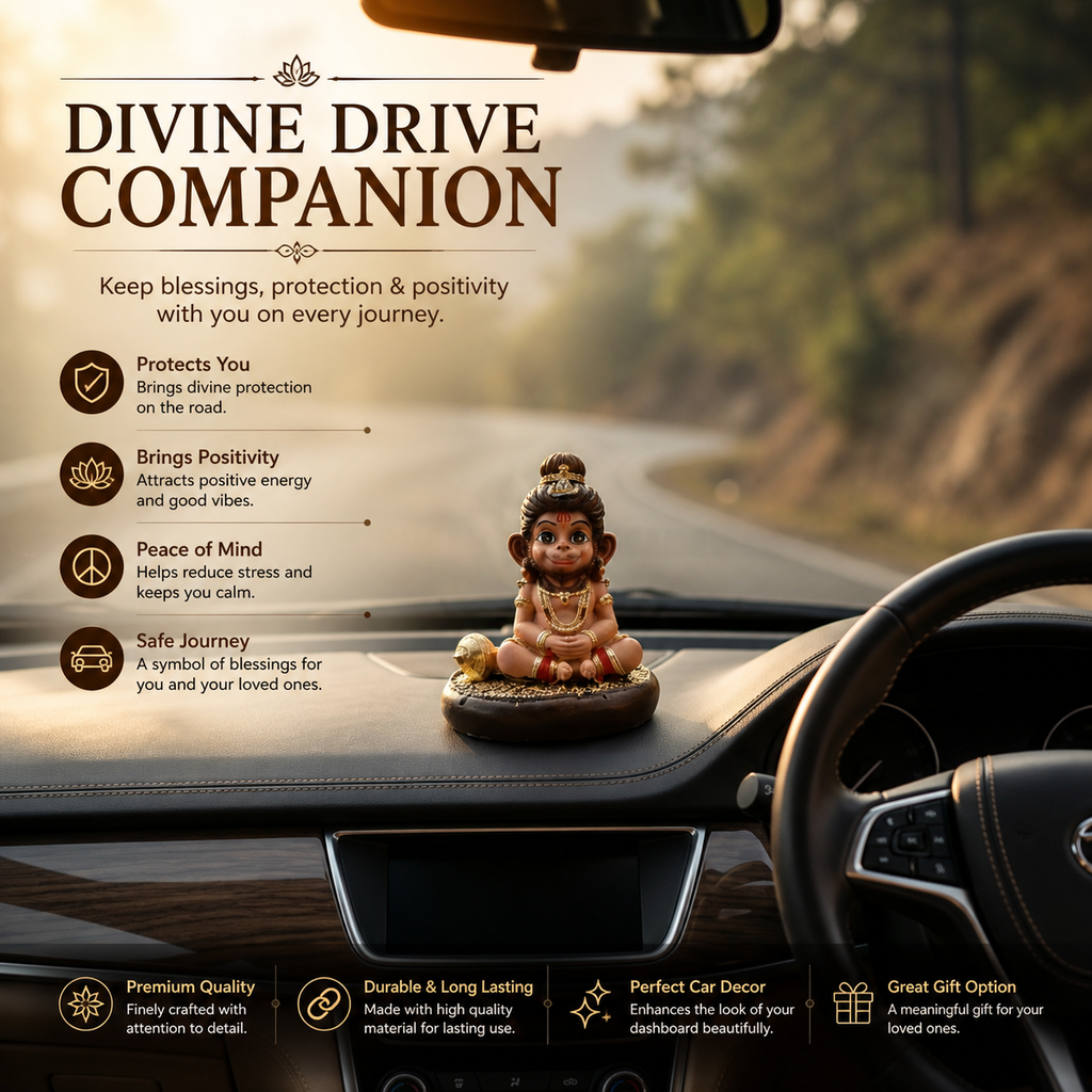 HindCraft Bal Hanuman Car Dashboard Idol with Gada | Cute Baby Hanuman Resin Showpiece for Home, Office & Temple