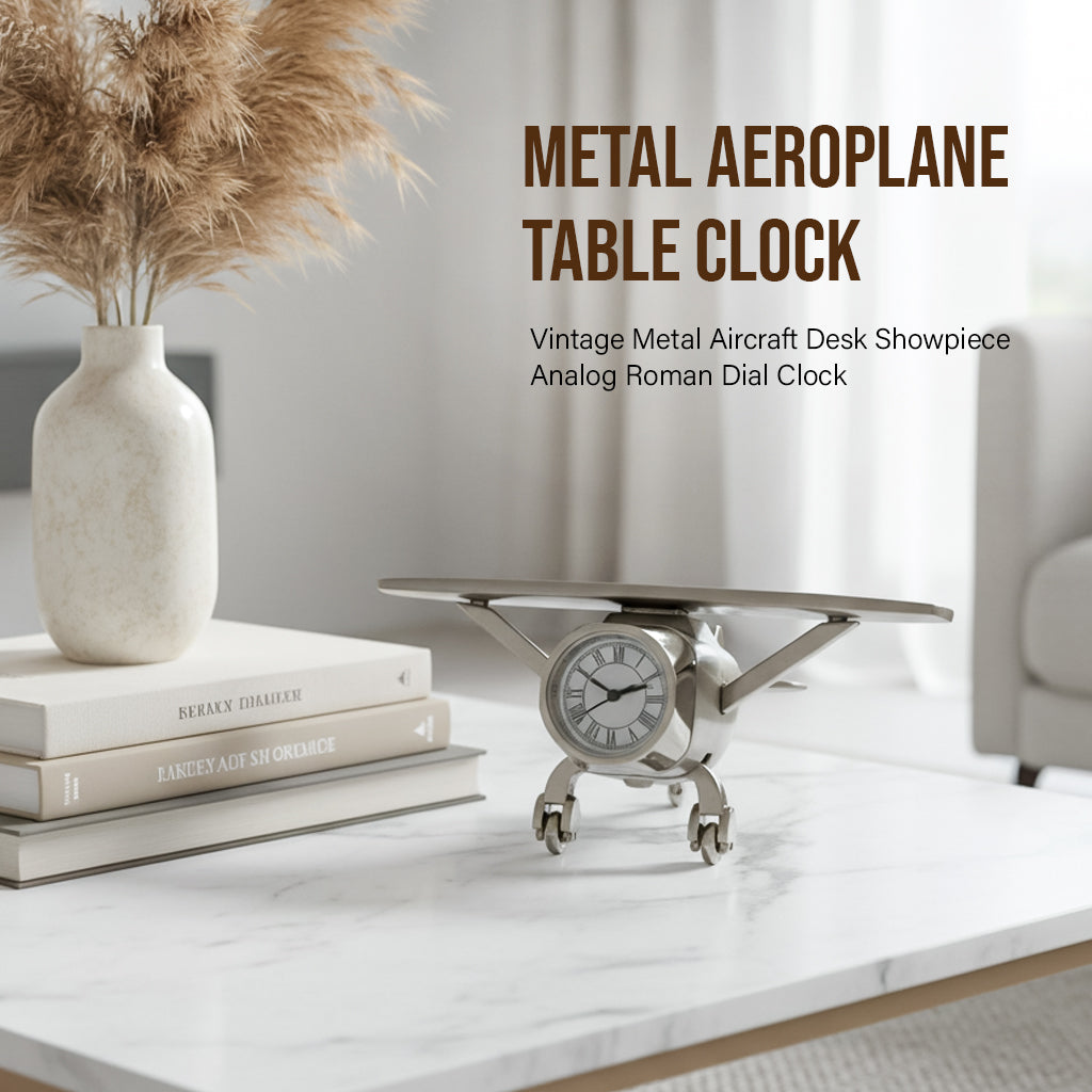 HindCraft Metal Aeroplane Table Clock with Roman Dial for Home & Office Décor