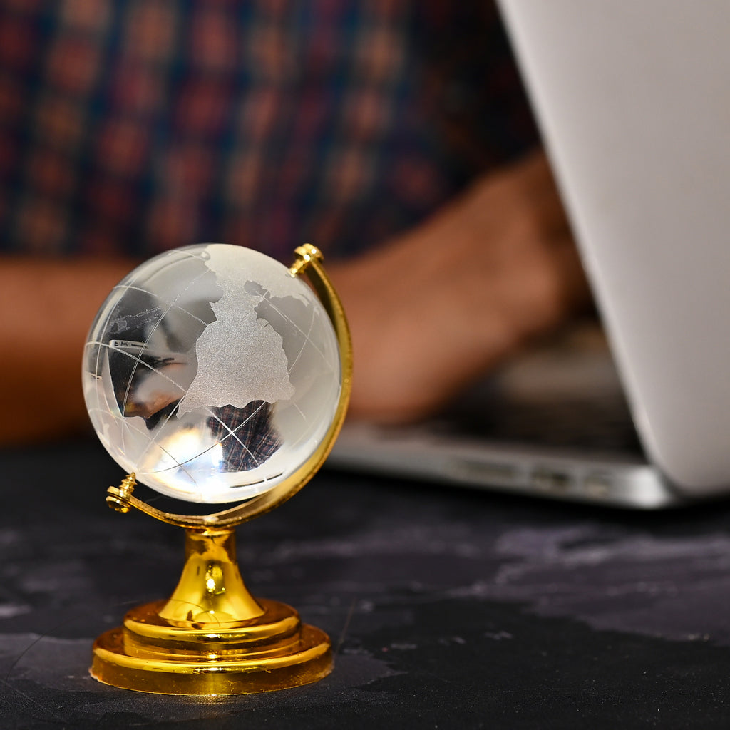 HindCraft Feng Shui Crystal Globe with Golden Stand for Home & Office Décor