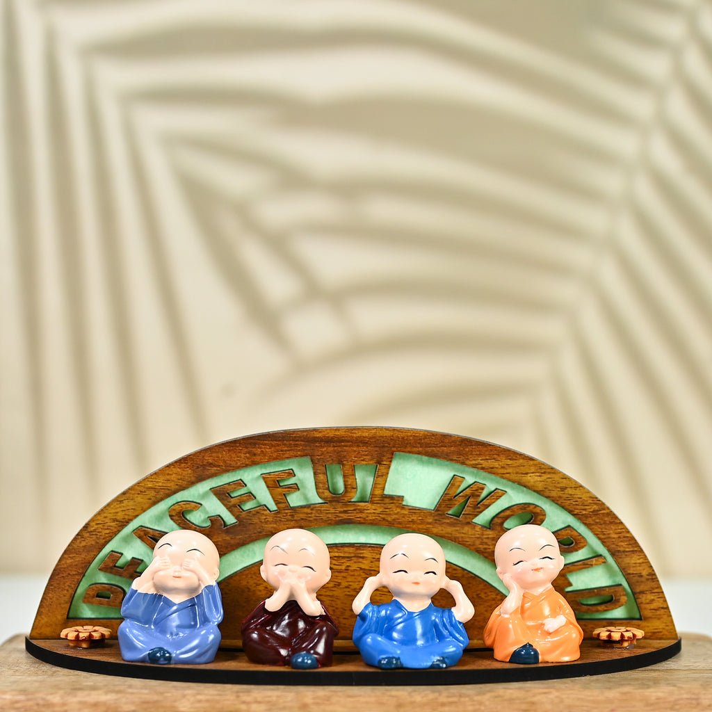 HindCraft Peaceful World Four Monk Showpiece for Home, Office & Table Décor