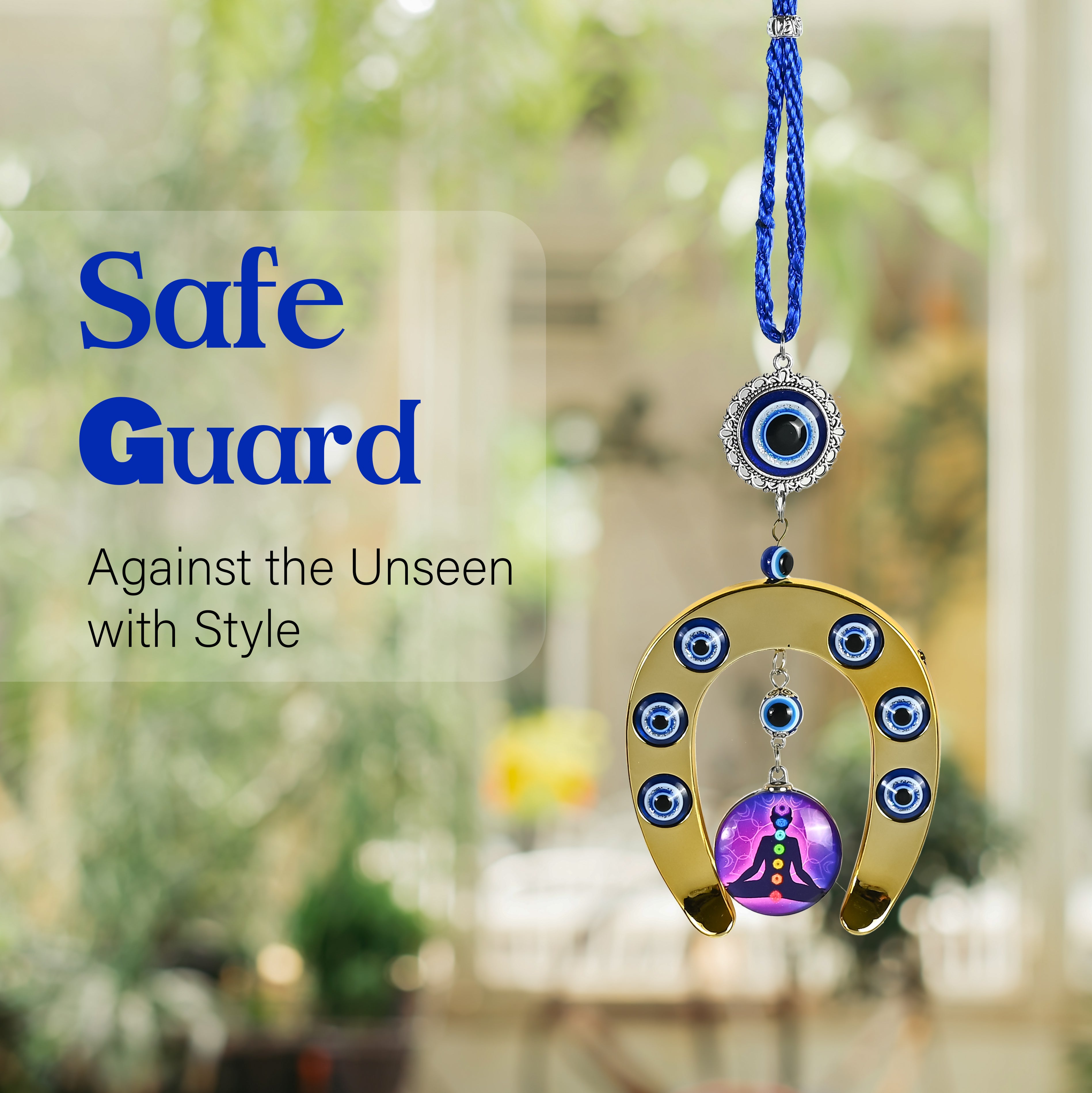 HindCraft Evil Eye Horseshoe Hanging with Chakra Meditation Pendant for Home Entrance, Wall, Door & Office Décor