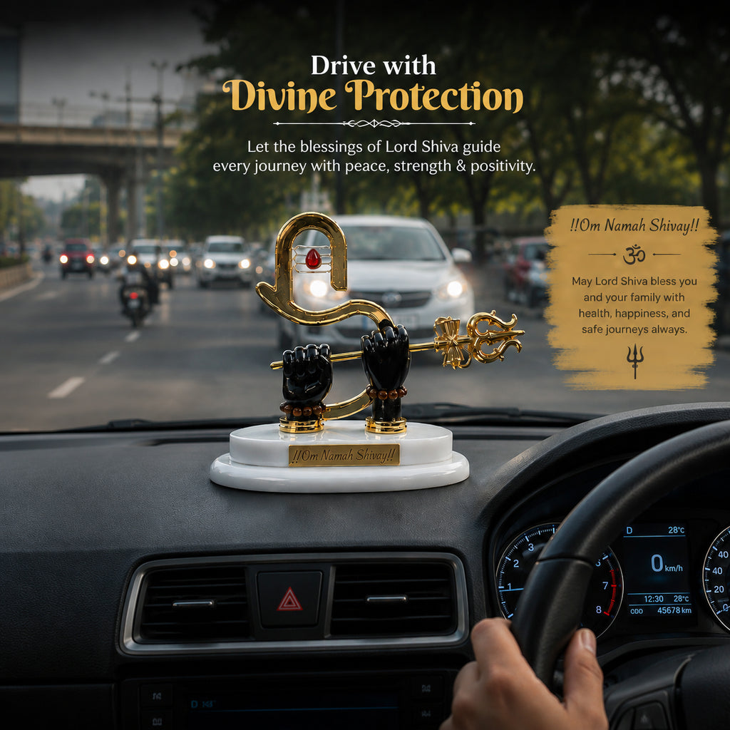 HindCraft Om Namah Shivay Shivling Trishul Showpiece | Lord Shiva Idol for Car Dashboard, Home Temple & Office Decor