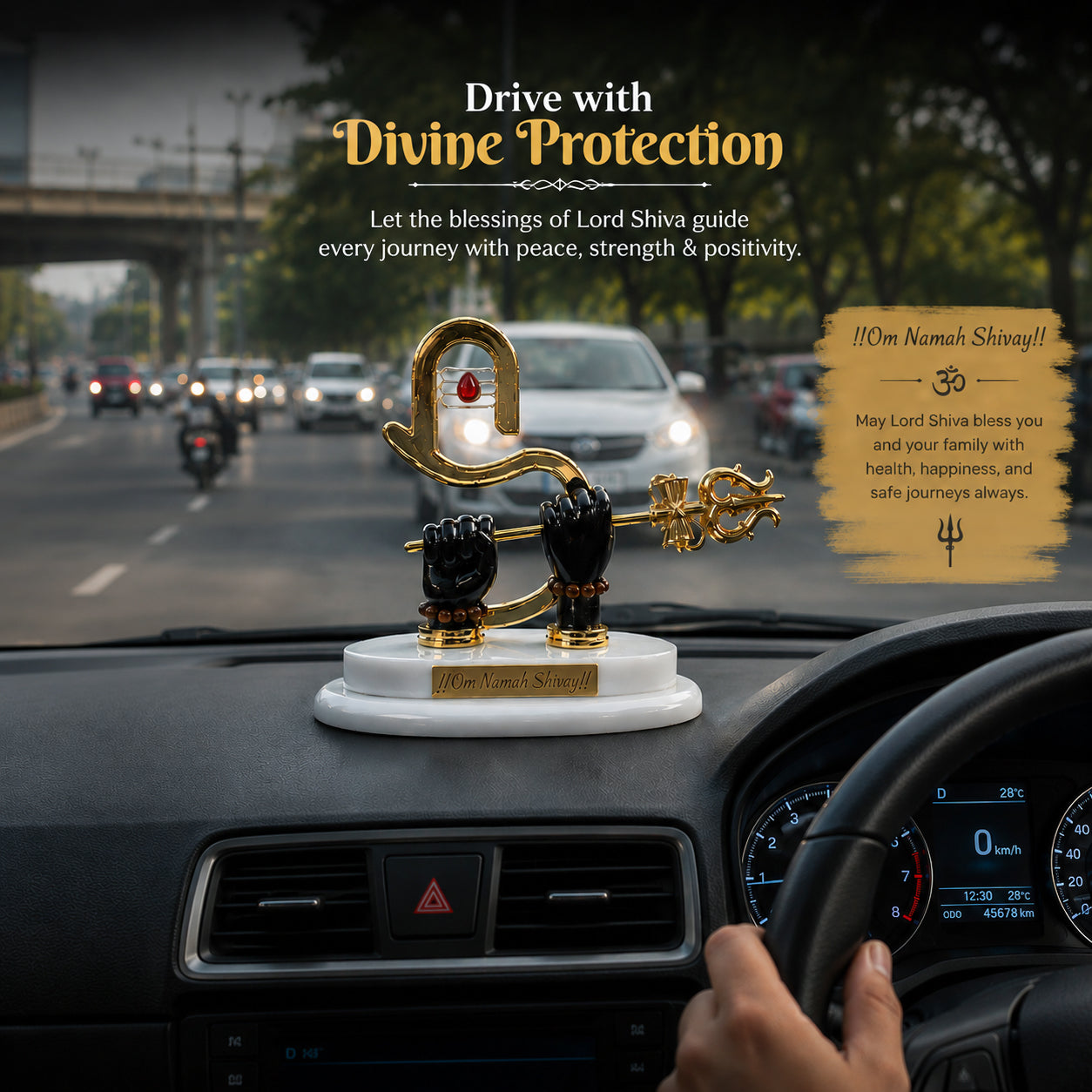 HindCraft Om Namah Shivay Shivling Trishul Showpiece | Lord Shiva Idol for Car Dashboard, Home Temple & Office Decor