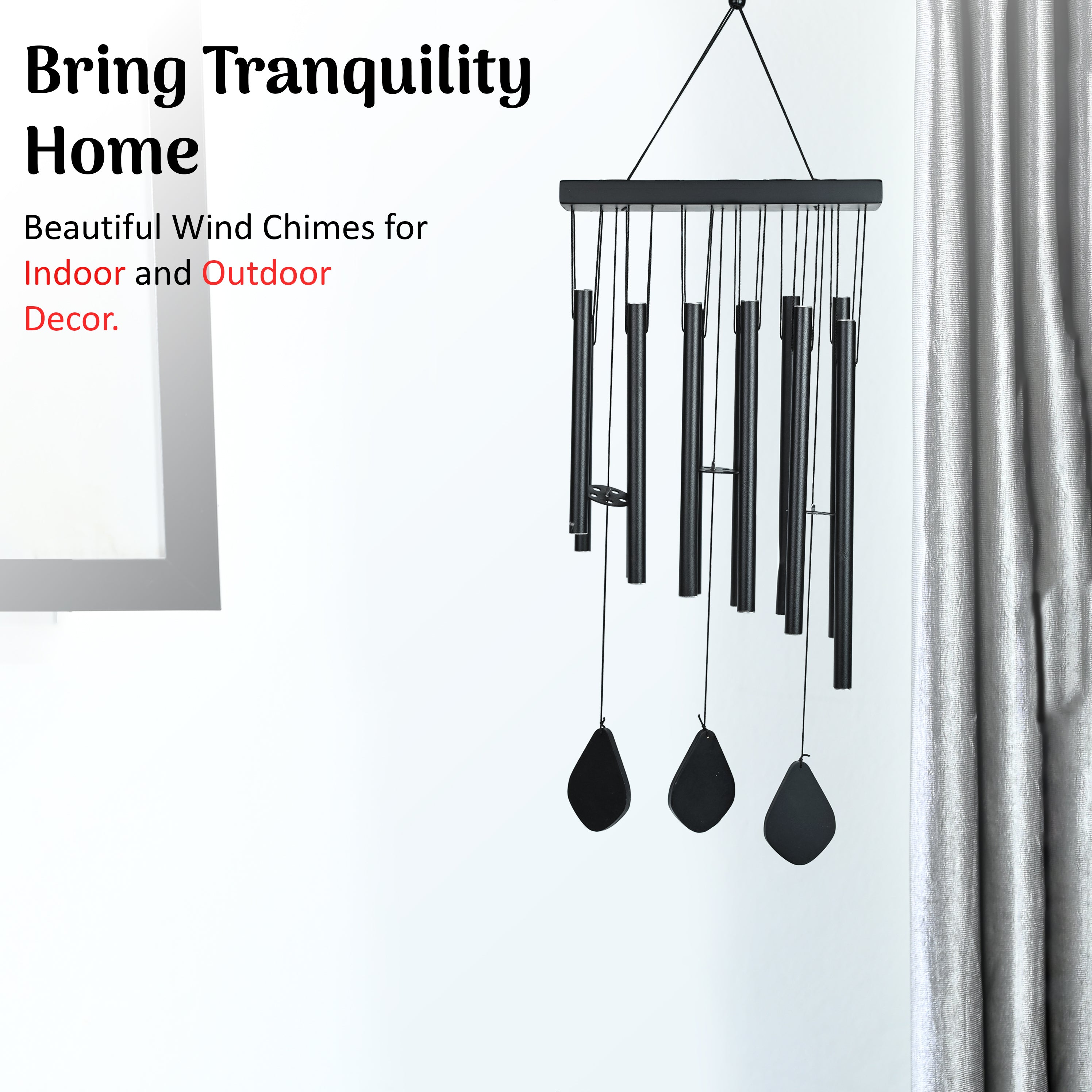 HindCraft Black Metal Wind Chime for Home, Balcony & Garden Décor