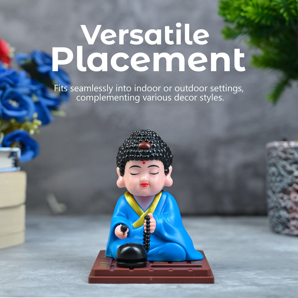 HindCraft Blue Meditating Buddha Monk Showpiece with Prayer Beads for Home & Office Décor