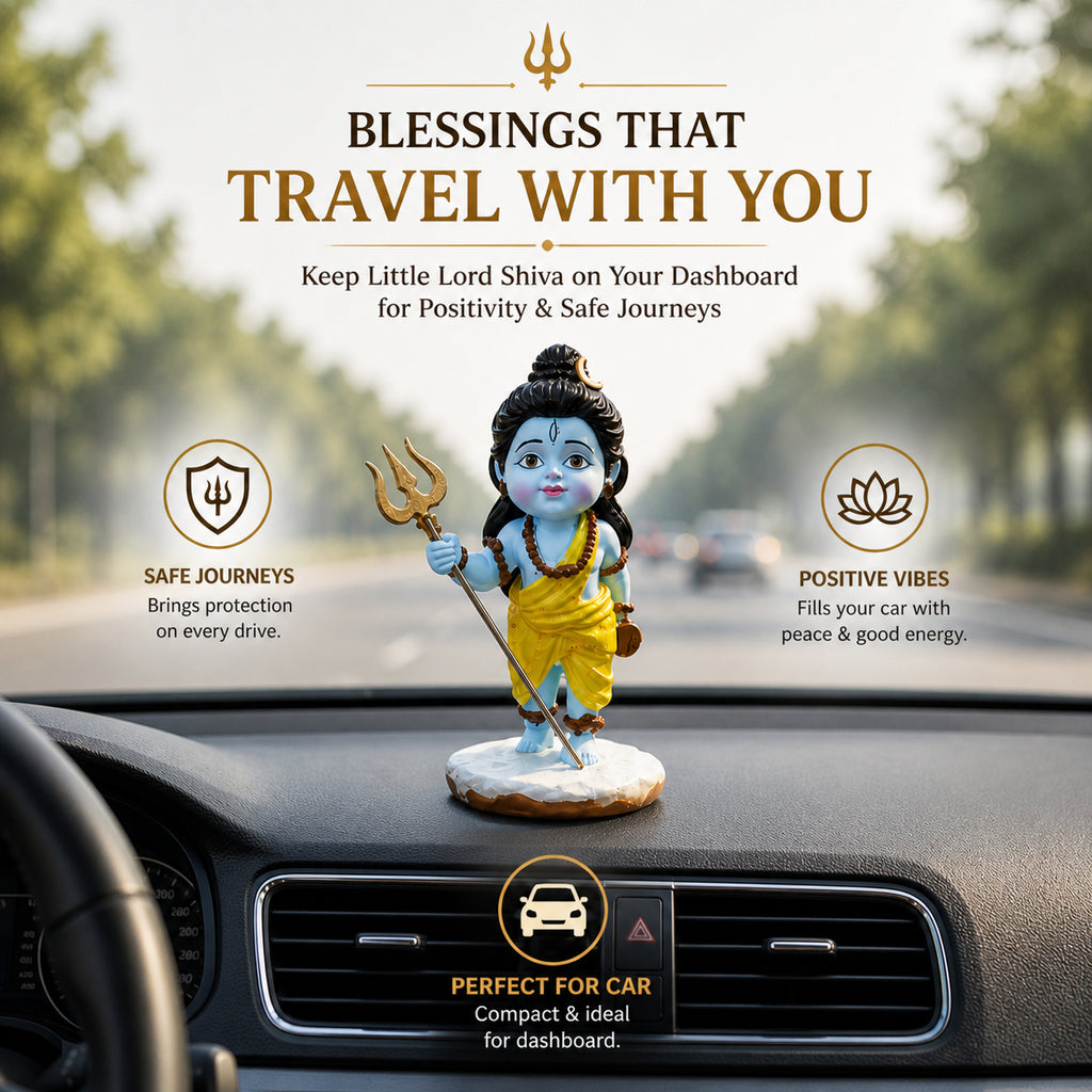 HindCraft Bal Shiv Idol with Trishul | Baby Lord Shiva Resin Showpiece for Home Temple, Office & Spiritual Décor