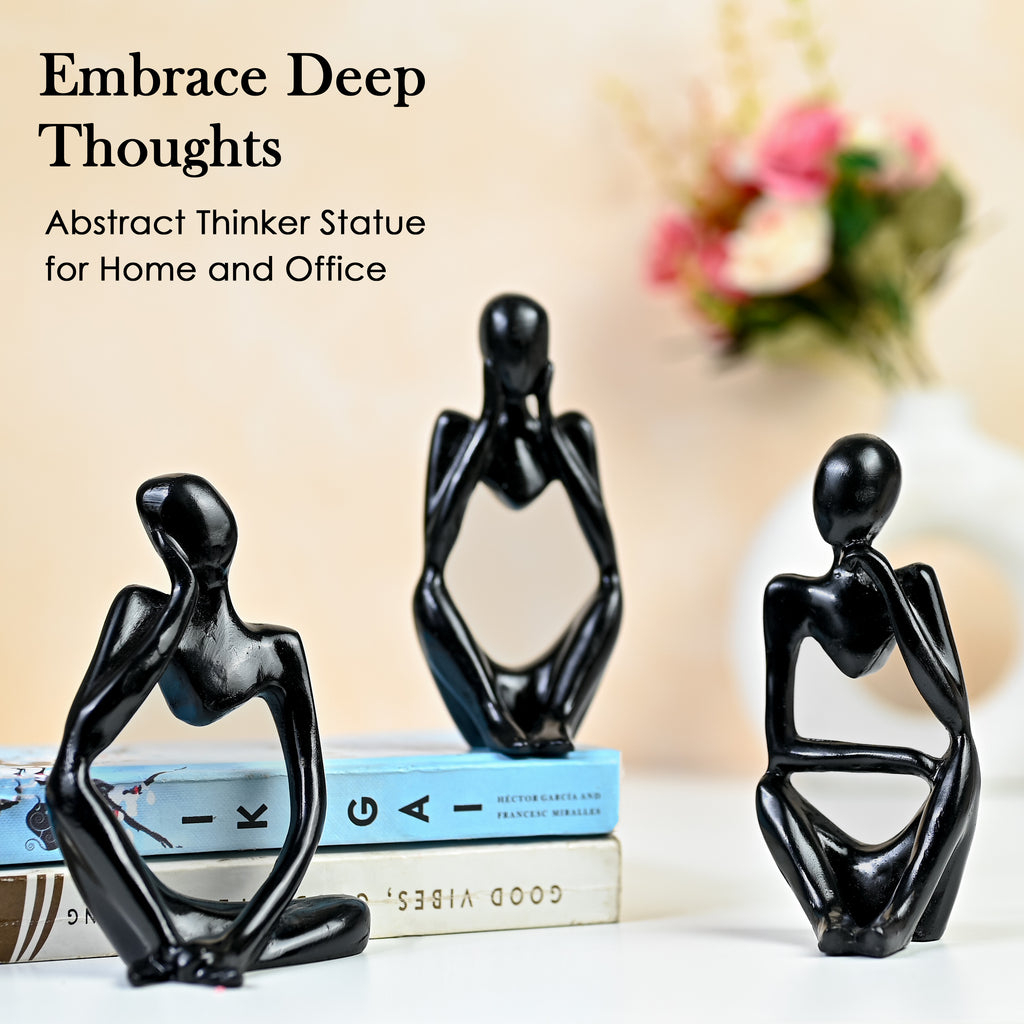 HindCraft Black Thinker Men Statue Set of 3 Modern Abstract Showpieces