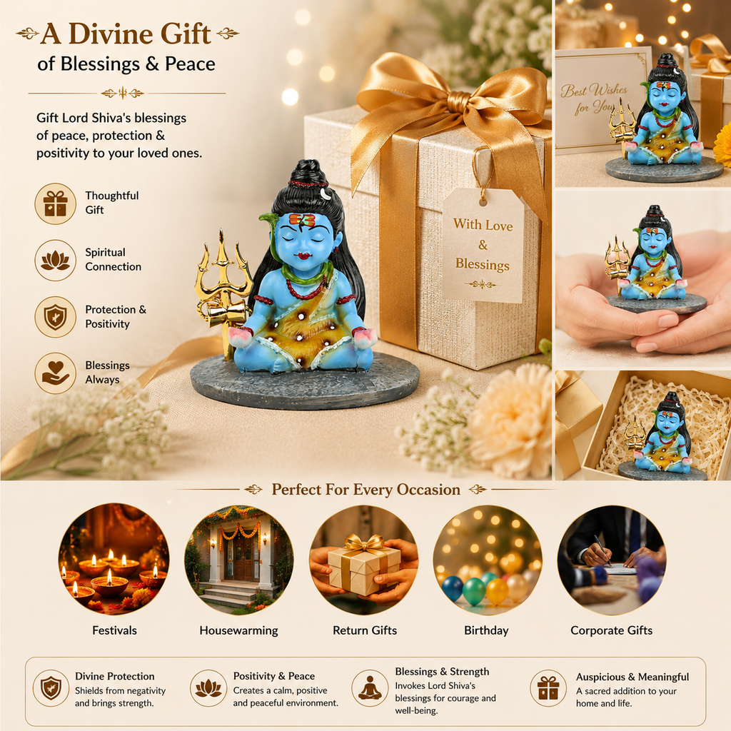 HindCraft Meditating Lord Shiva Idol with Trishul for Home Temple, Office Desk & Spiritual Decor