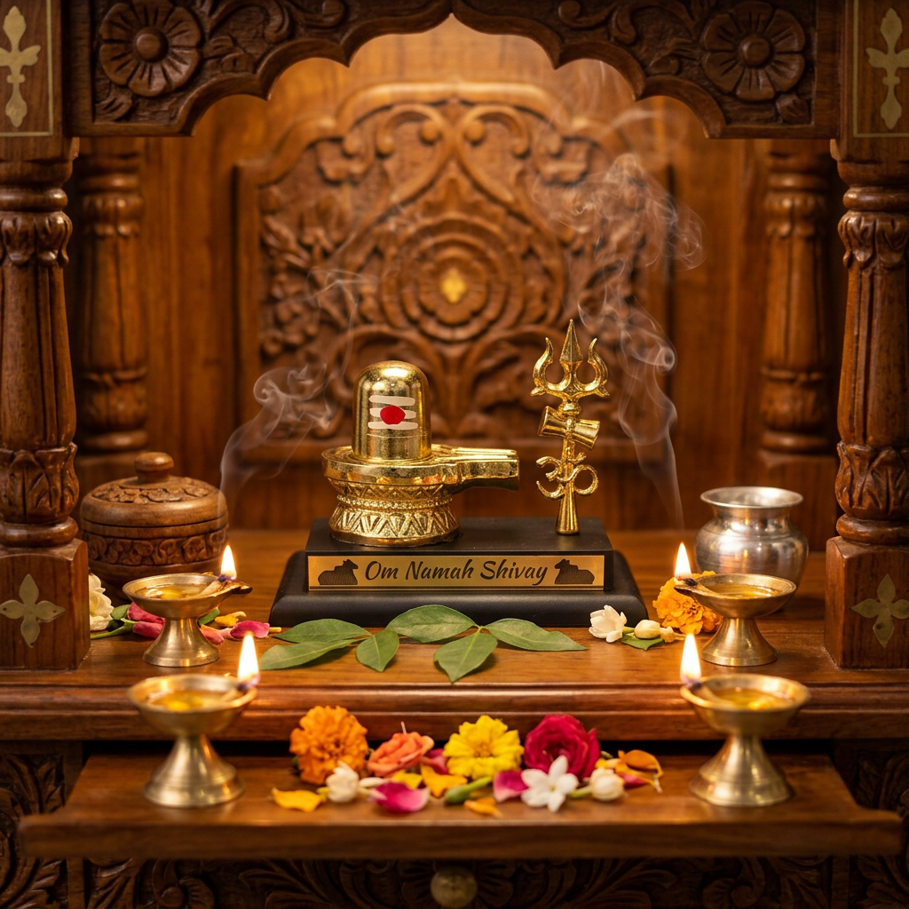 HindCraft Shiv Ling with Trishul Decorative Idol for Home Temple & Spiritual Decor