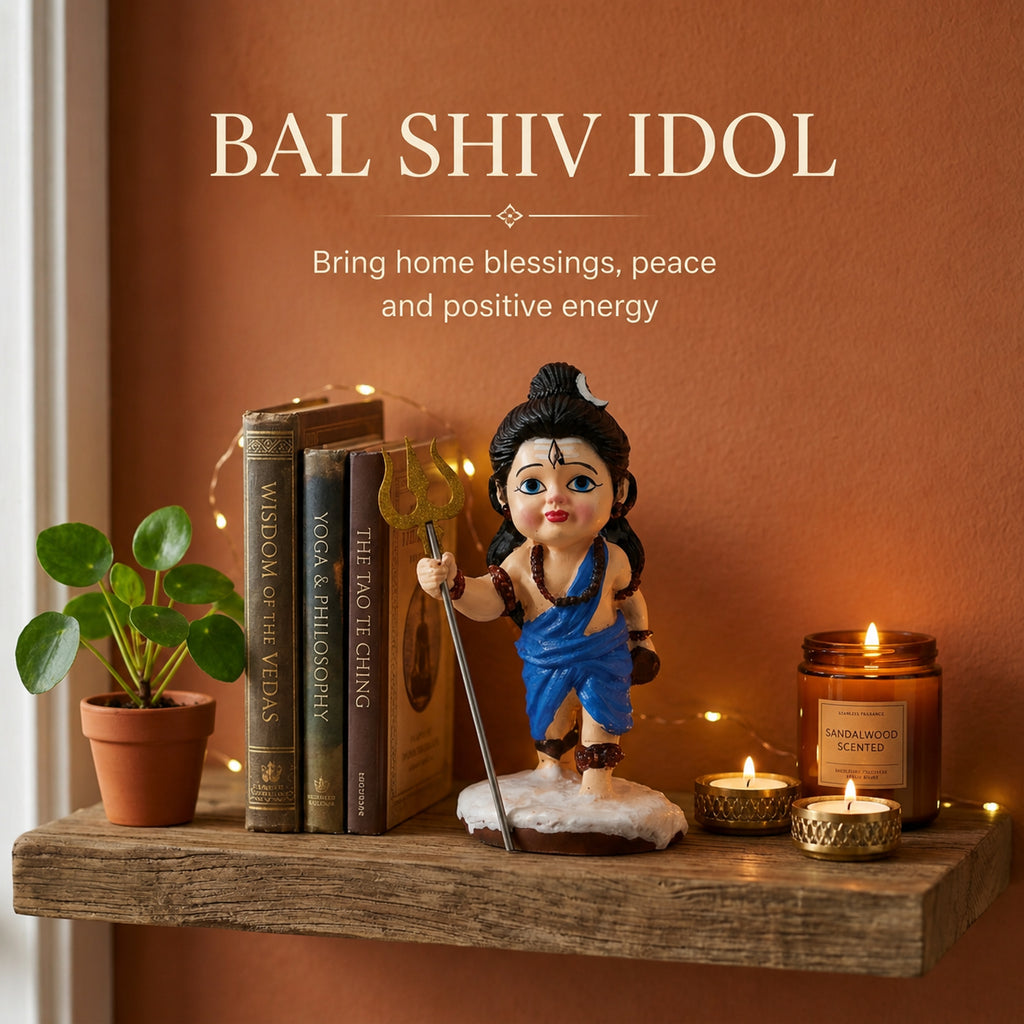 HindCraft Bal Shiv Idol with Trishul | Baby Lord Shiva Resin Showpiece for Home Temple, Office Desk & Spiritual Décor