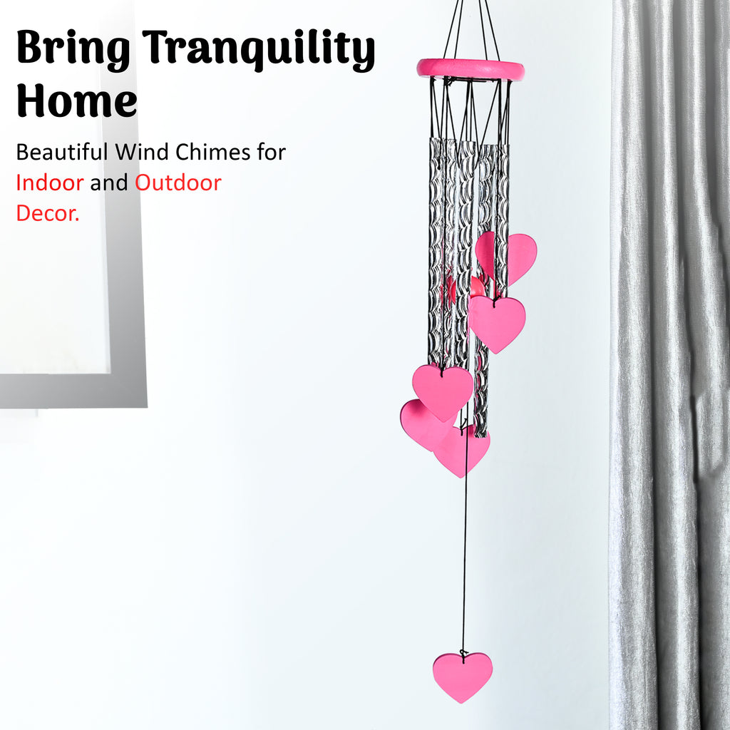 HindCraft Pink Heart Wind Chime for Home Décor, Balcony Hanging, Romantic Gift