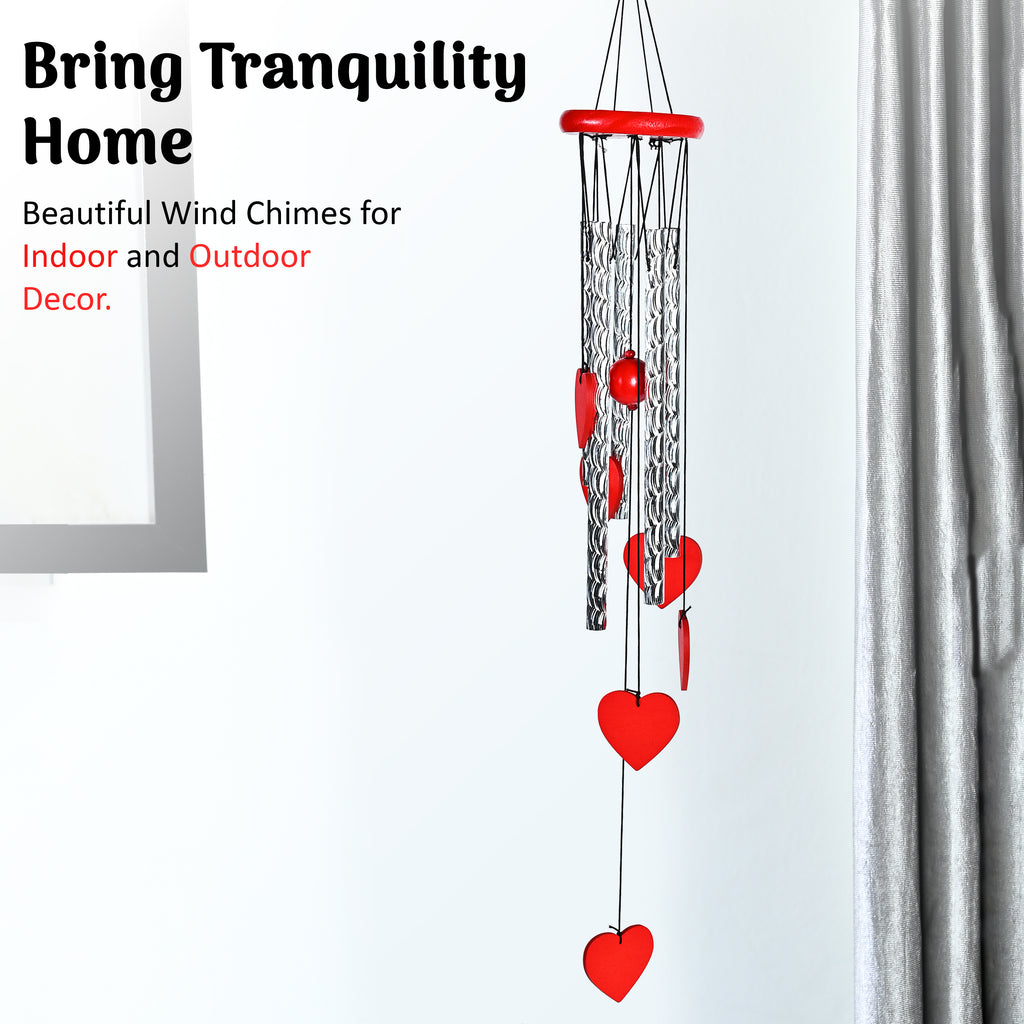 HindCraft Red Heart Wind Chime for Home Decor Hanging Metal Chime