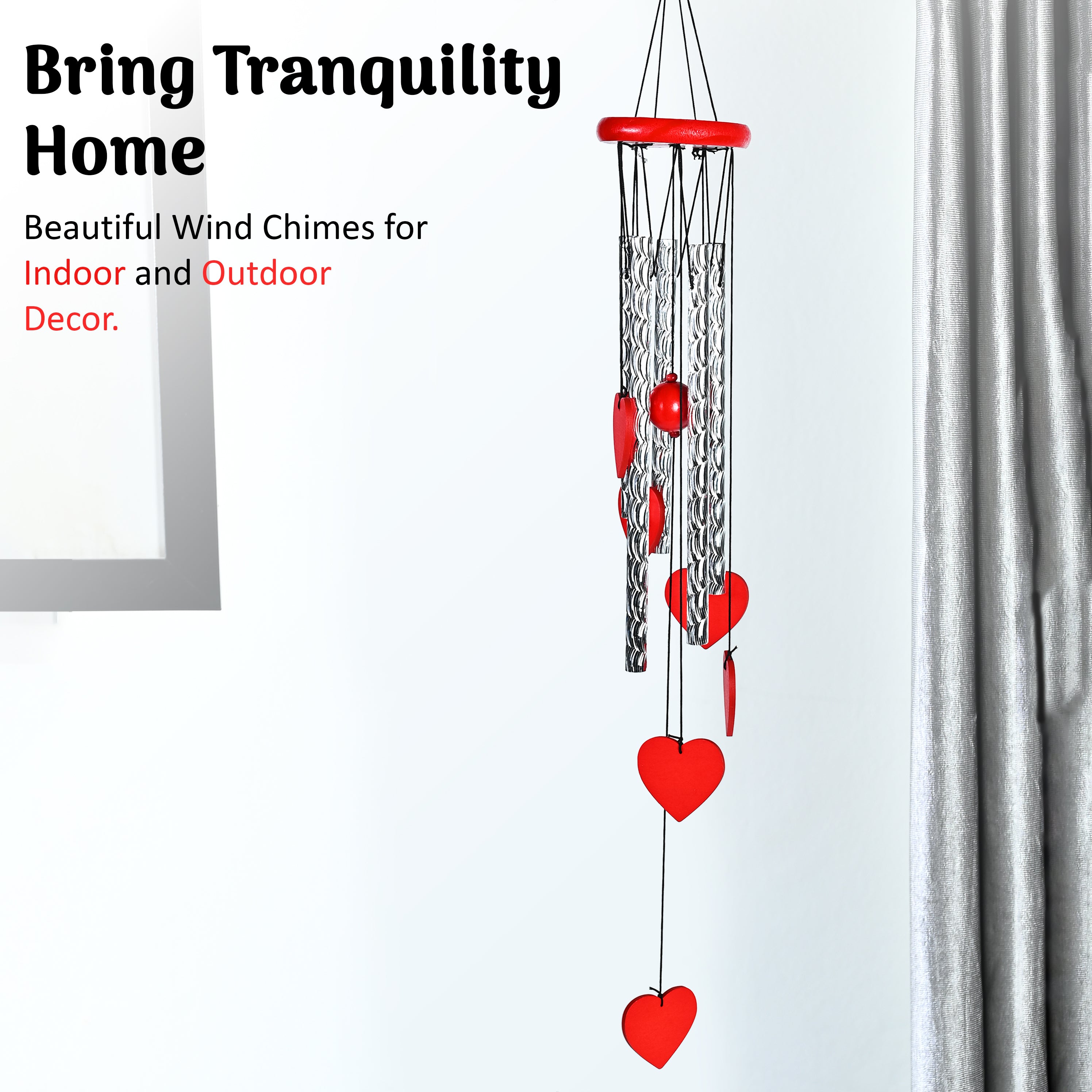 HindCraft Red Heart Wind Chime for Home Decor Hanging Metal Chime