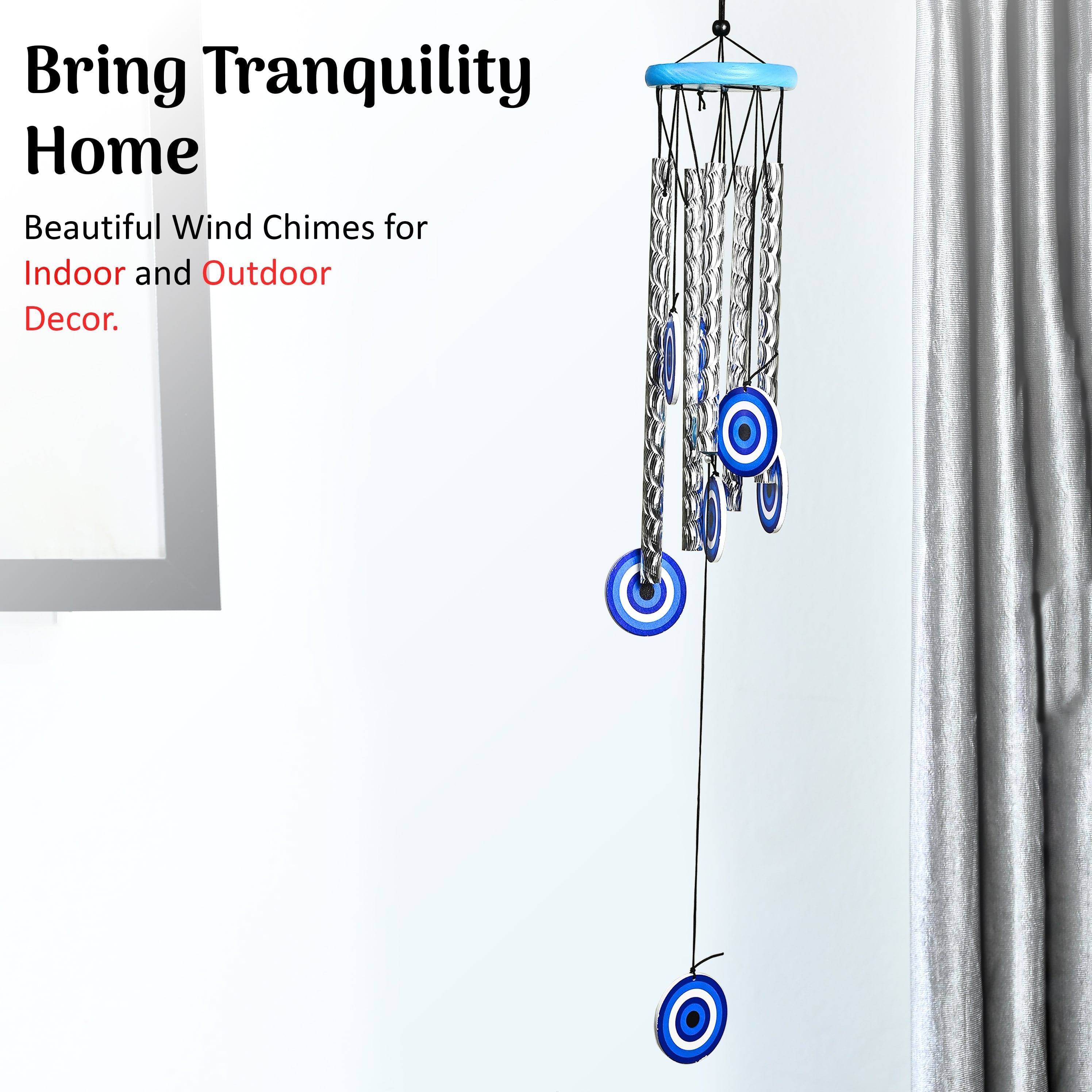 HindCraft Silver Evil Eye Wind Chime for Home & Garden