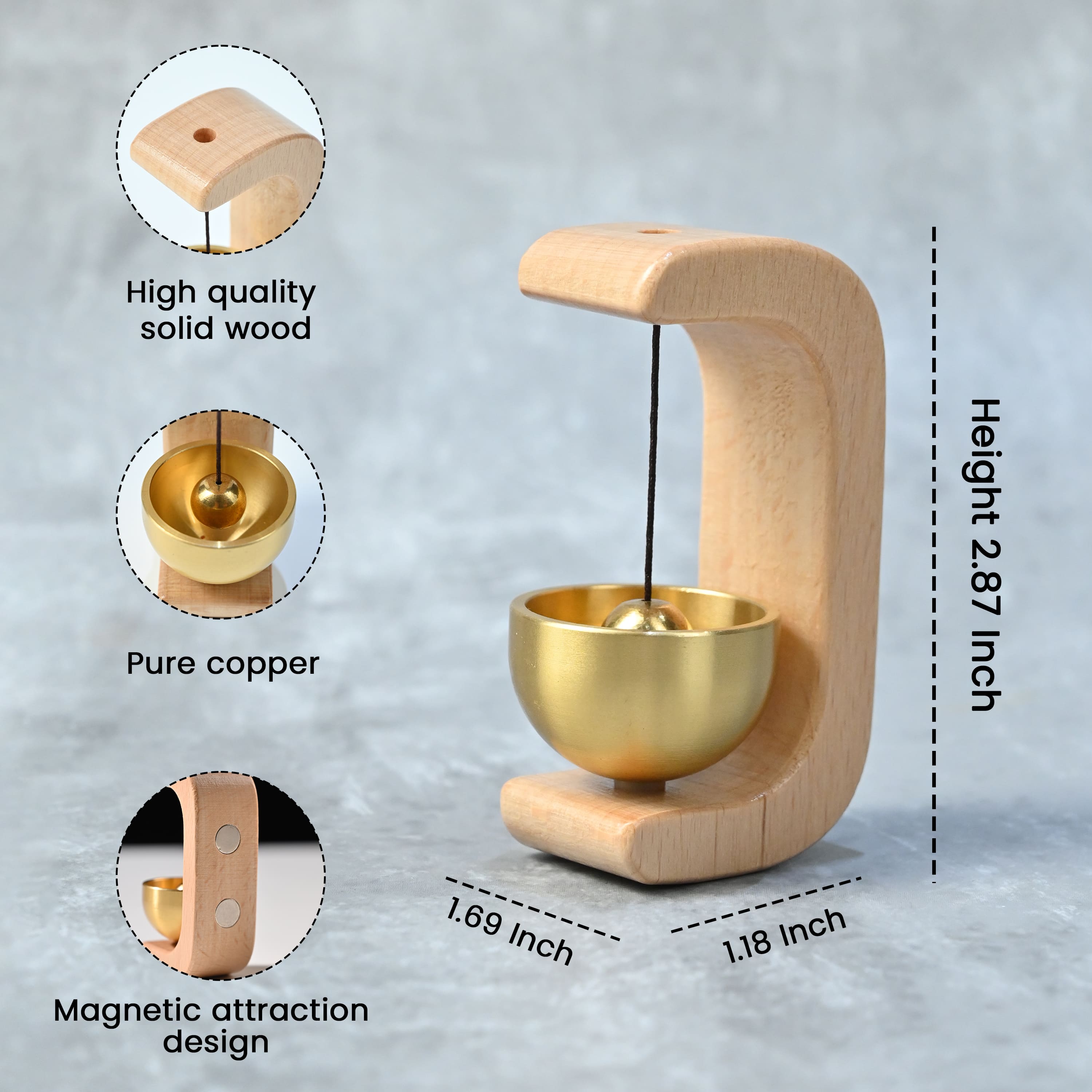 HindCraft Wooden Door Bell with Brass Hanging Bell – Wooden Door Chime for Home Entrance