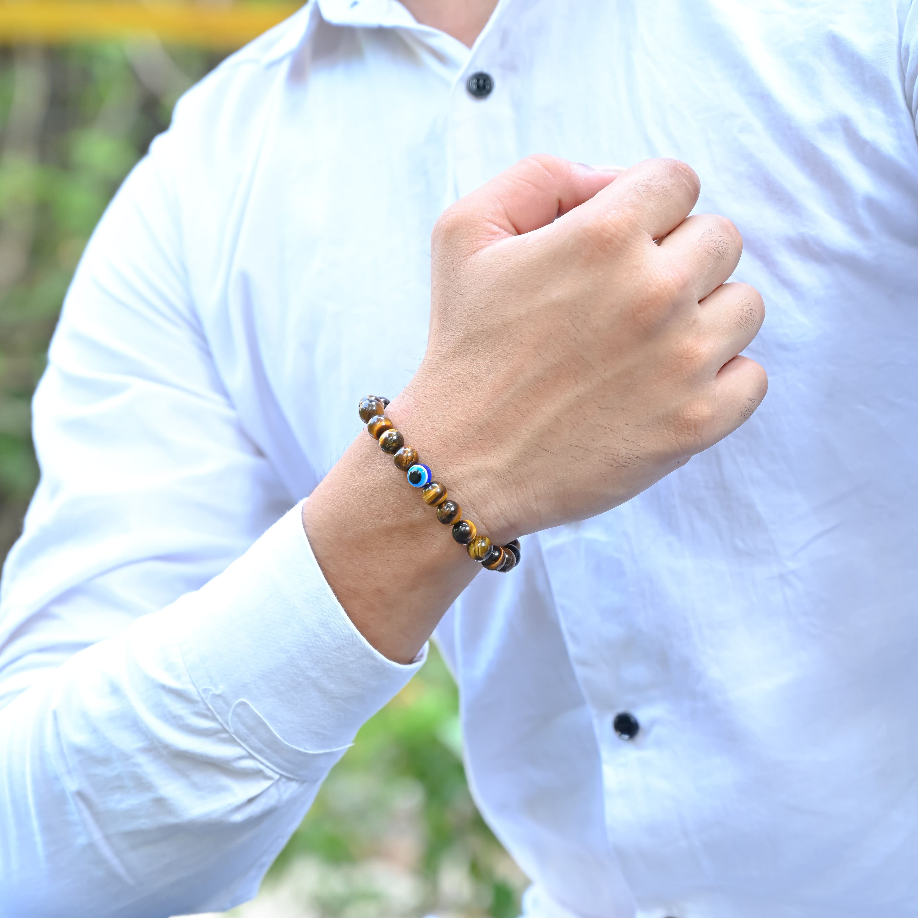 HindCraft Tiger Eye Evil Eye Bracelet with Hamsa Charm for Style