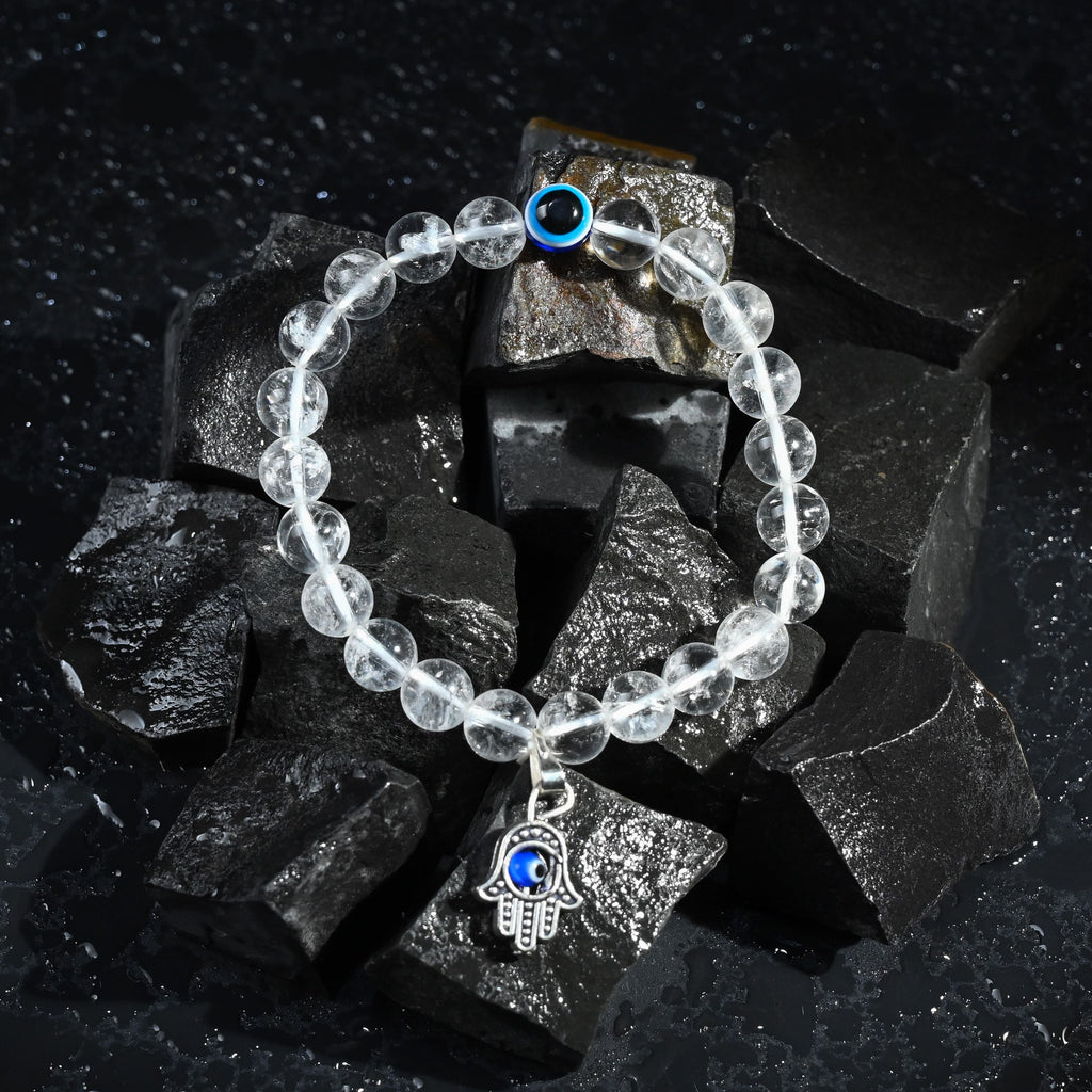 HindCraft Black Tourmaline Evil Eye Bracelet with Hamsa Protection (Copy)