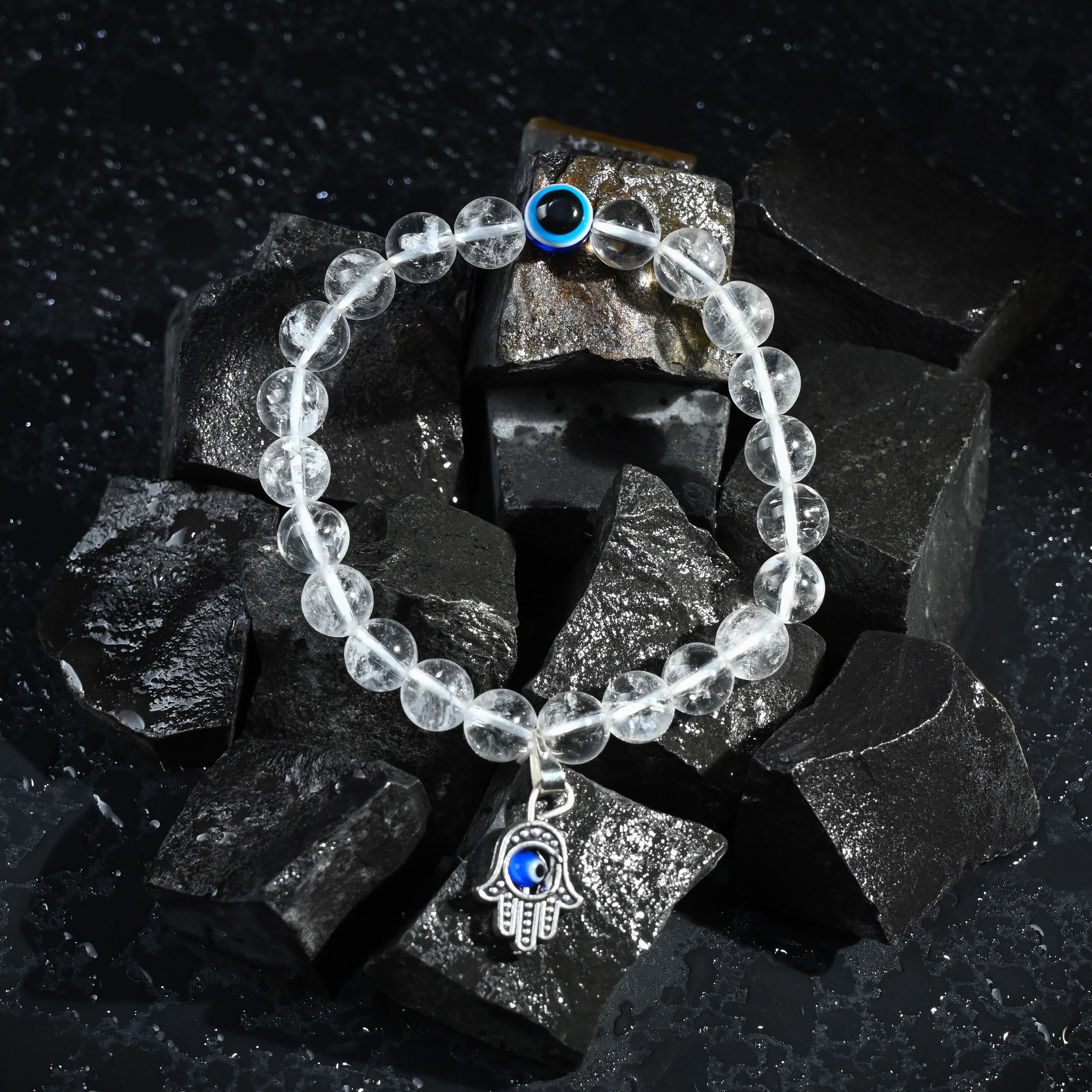 HindCraft Black Tourmaline Evil Eye Bracelet with Hamsa Protection (Copy)