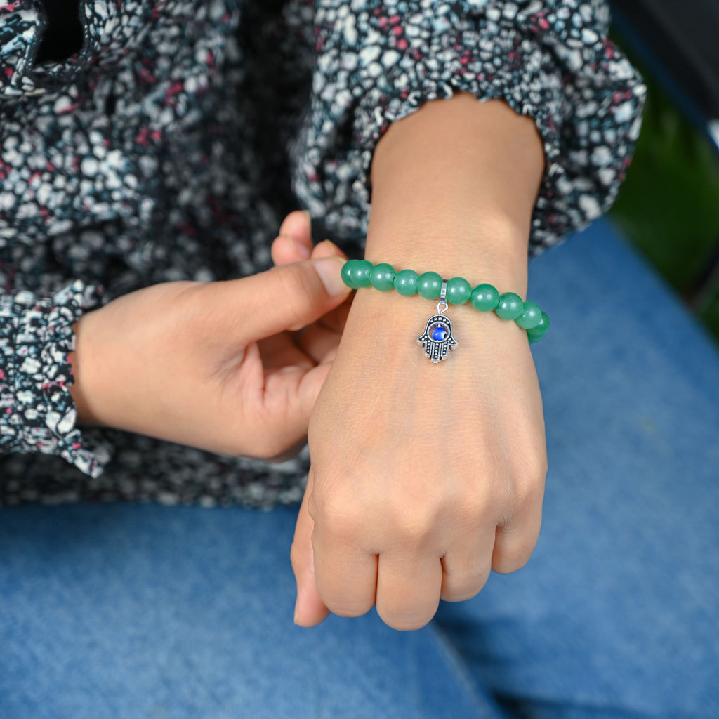 HindCraft Green Aventurine Evil Eye Bracelet with Hamsa Charm Gift