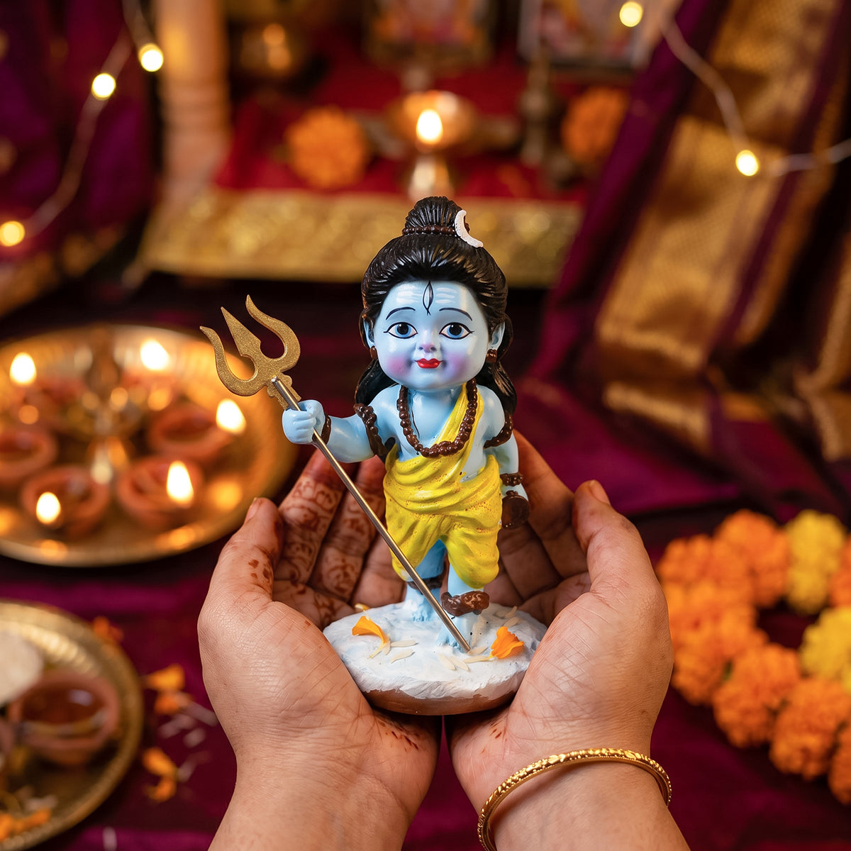 HindCraft Bal Shiv Idol with Trishul | Baby Lord Shiva Resin Showpiece for Home Temple, Office & Spiritual Décor