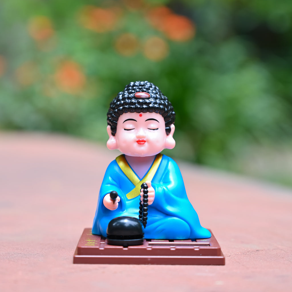 HindCraft Blue Meditating Buddha Monk Showpiece with Prayer Beads for Home & Office Décor