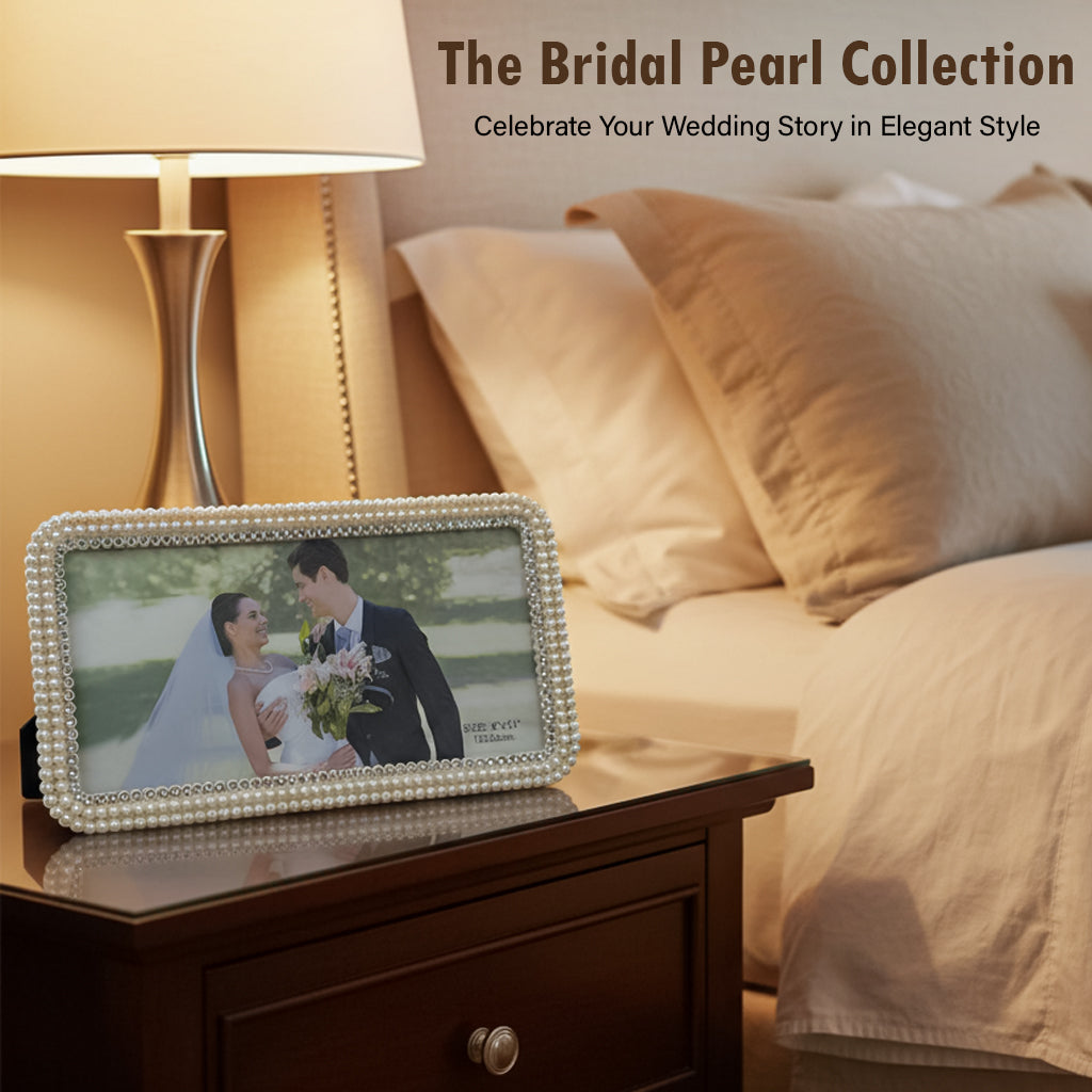 HindCraft Pearl Beaded Photo Frame | Elegant Decorative Picture Frame for Wedding, Anniversary, Family Photos & Home Décor