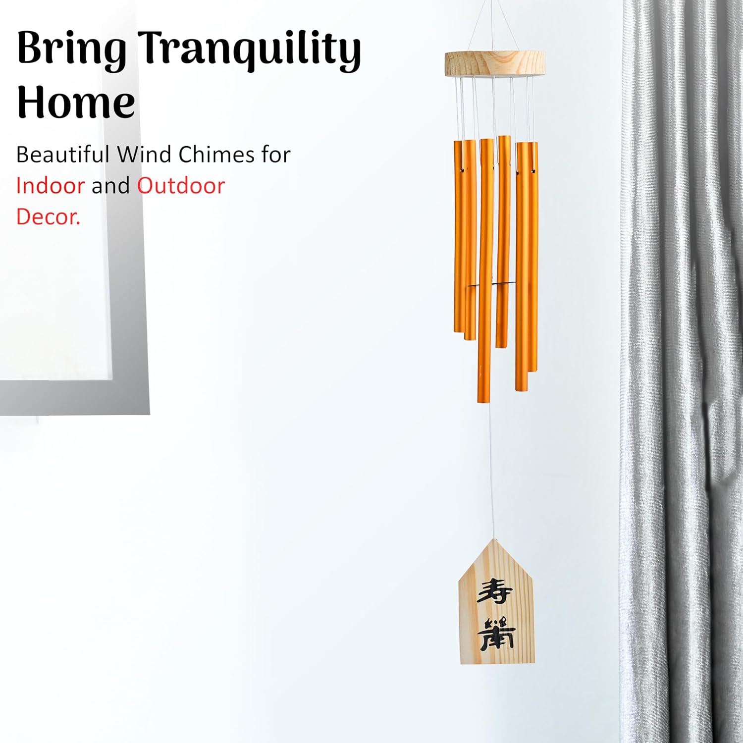 HindCraft Golden Metal Wind Chime with Wooden Top for Home & Garden Decor