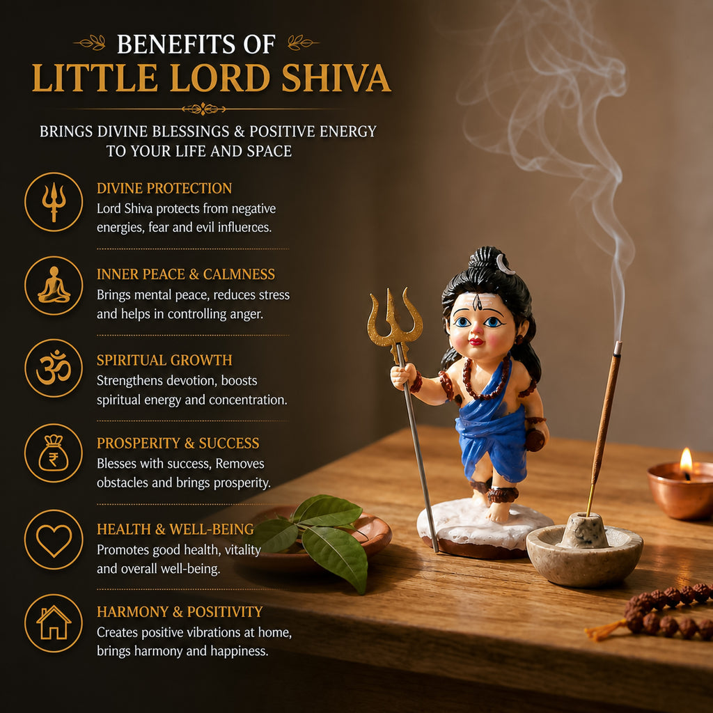 HindCraft Bal Shiv Idol with Trishul | Baby Lord Shiva Resin Showpiece for Home Temple, Office Desk & Spiritual Décor