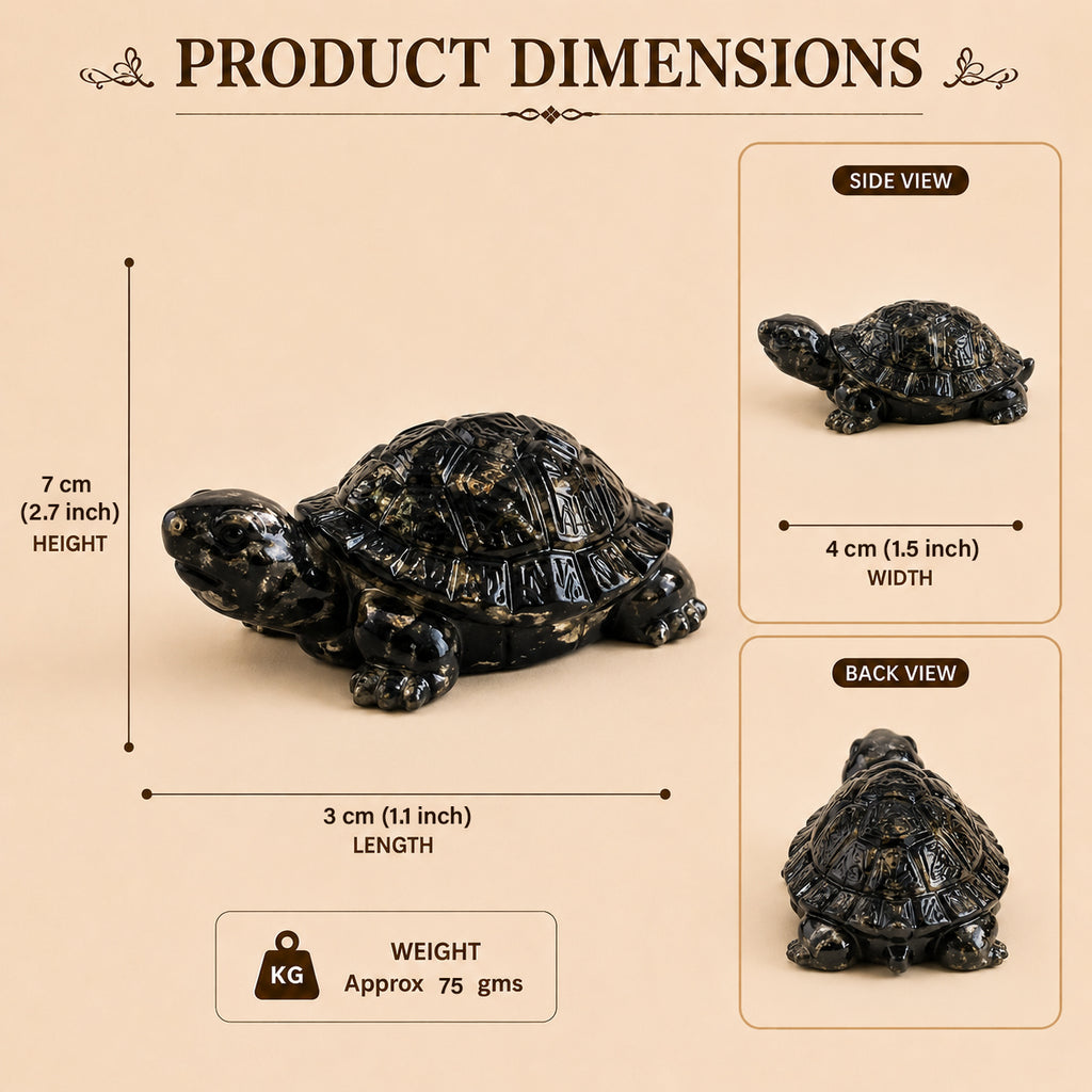 HindCraft Natural Pyrite Tortoise Showpiece | Crystal Turtle for Vastu, Feng Shui, Home & Office Decor