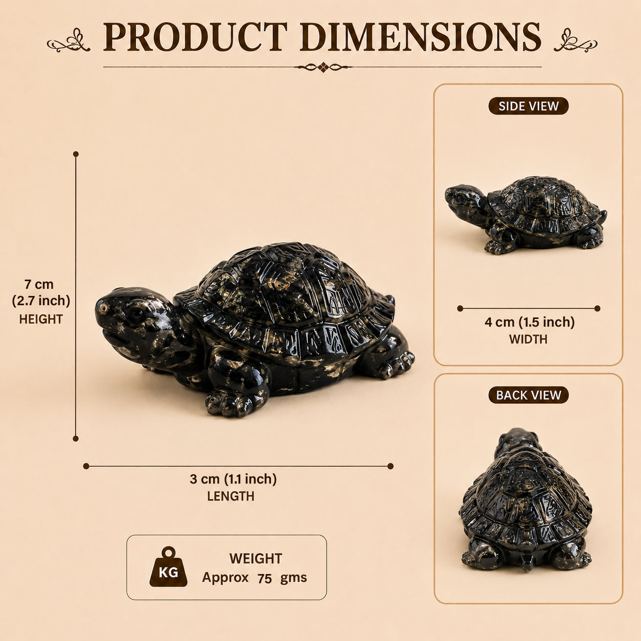 HindCraft Natural Pyrite Tortoise Showpiece | Crystal Turtle for Vastu, Feng Shui, Home & Office Decor