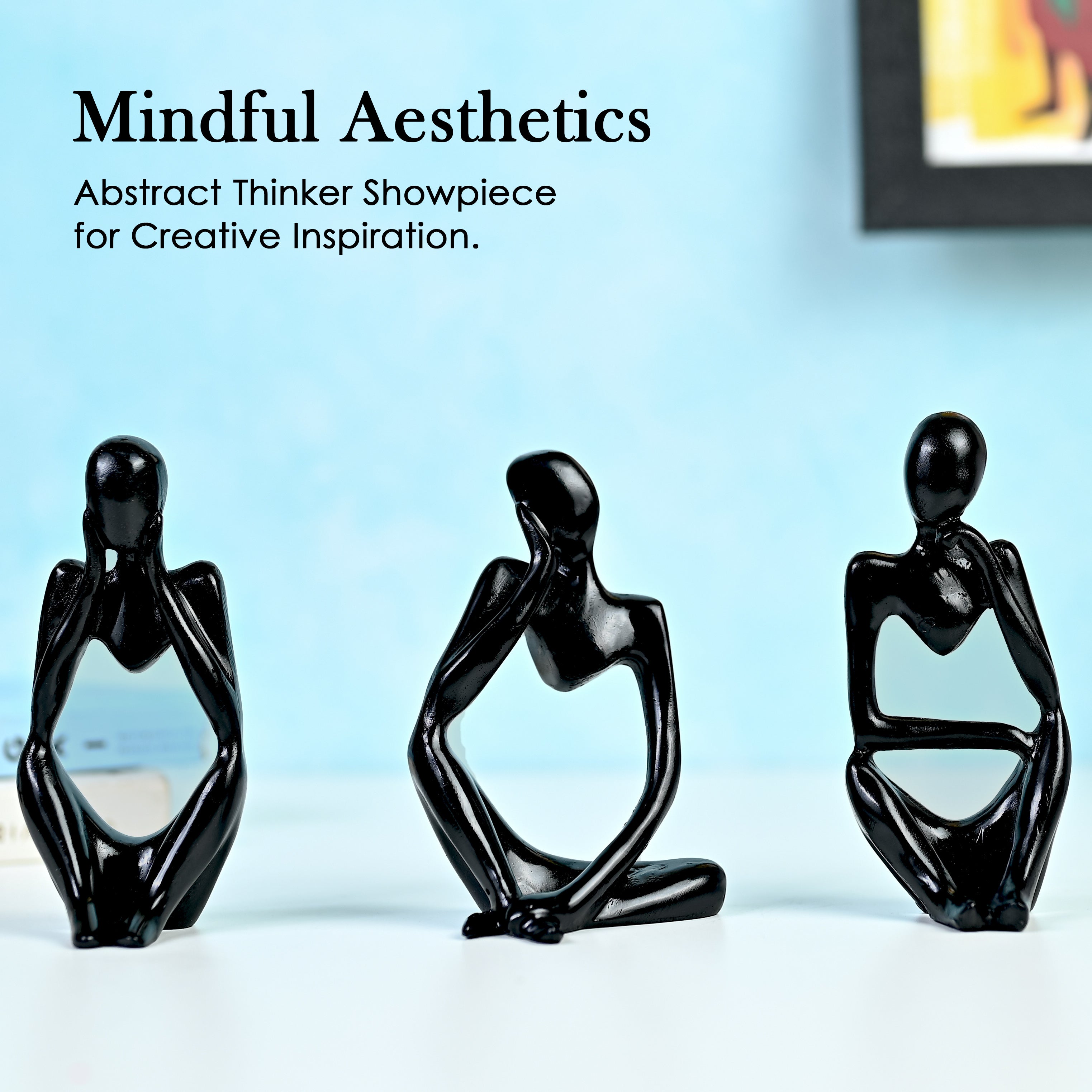 HindCraft Black Thinker Men Statue Set of 3 Modern Abstract Showpieces