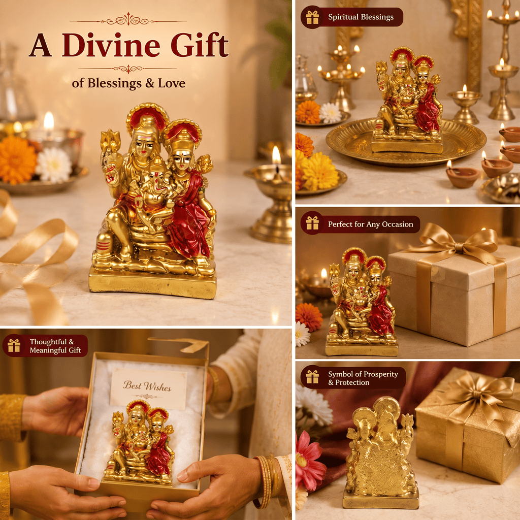 HindCraft Shiv Parivar Resin Idol | Lord Shiva, Parvati & Ganesha Decorative Showpiece for Home Temple, Office & Spiritual Décor