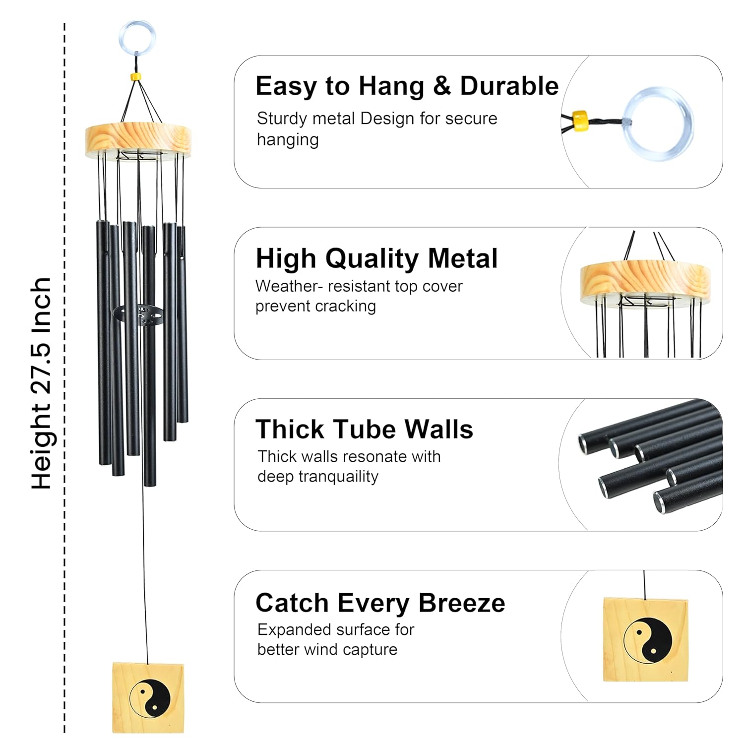 HindCraft Black Metal Wind Chime for Balcony & Garden Decor