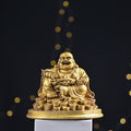 HindCraft Golden Laughing Buddha Idol with Wealth Pot for Home, Office & Table Décor