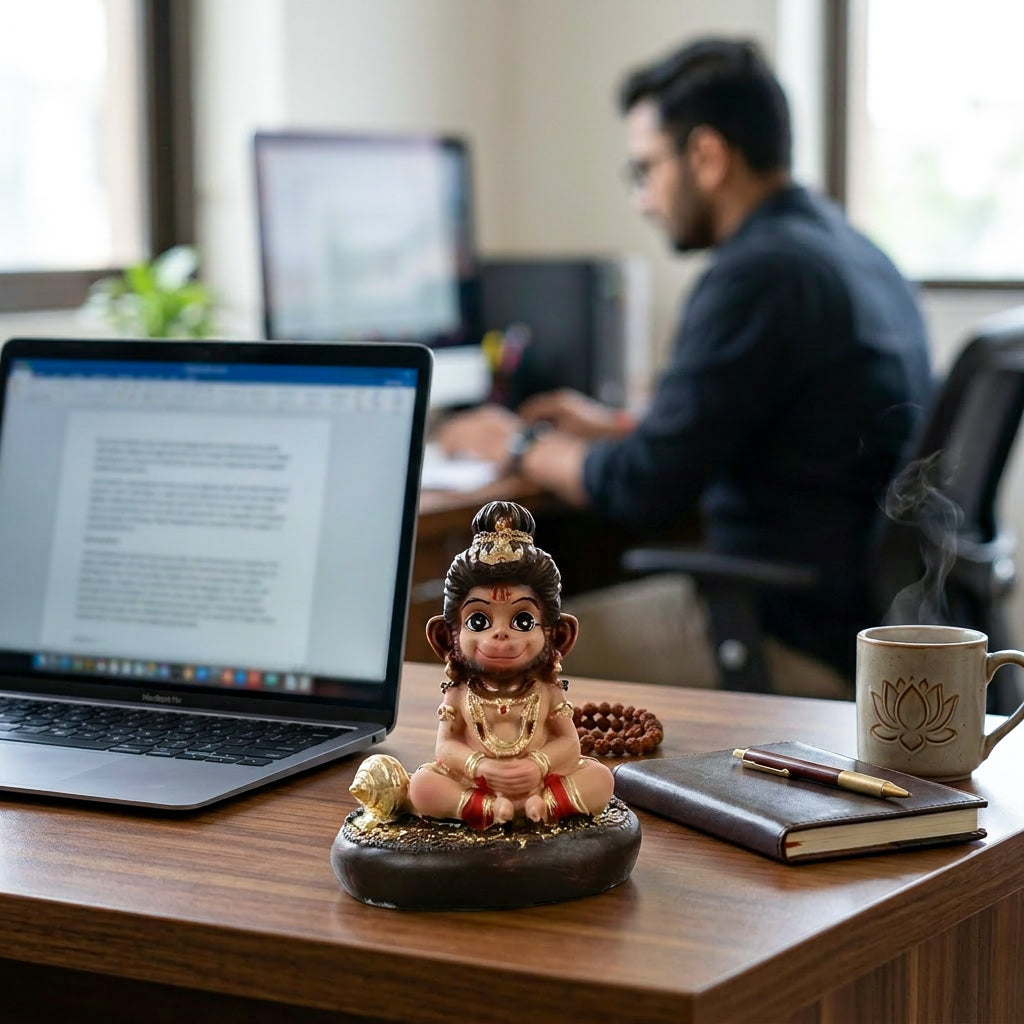 HindCraft Bal Hanuman Car Dashboard Idol with Gada | Cute Baby Hanuman Resin Showpiece for Home, Office & Temple