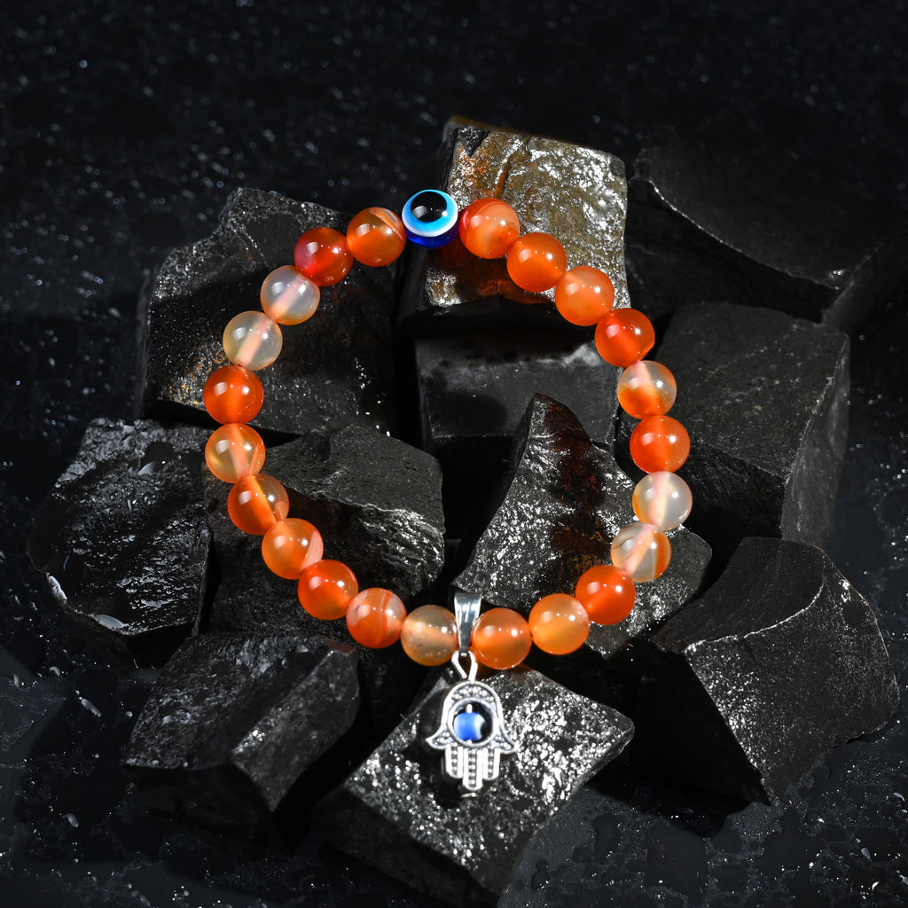 HindCraft Carnelian Evil Eye Bracelet with Hamsa Charm for Energy